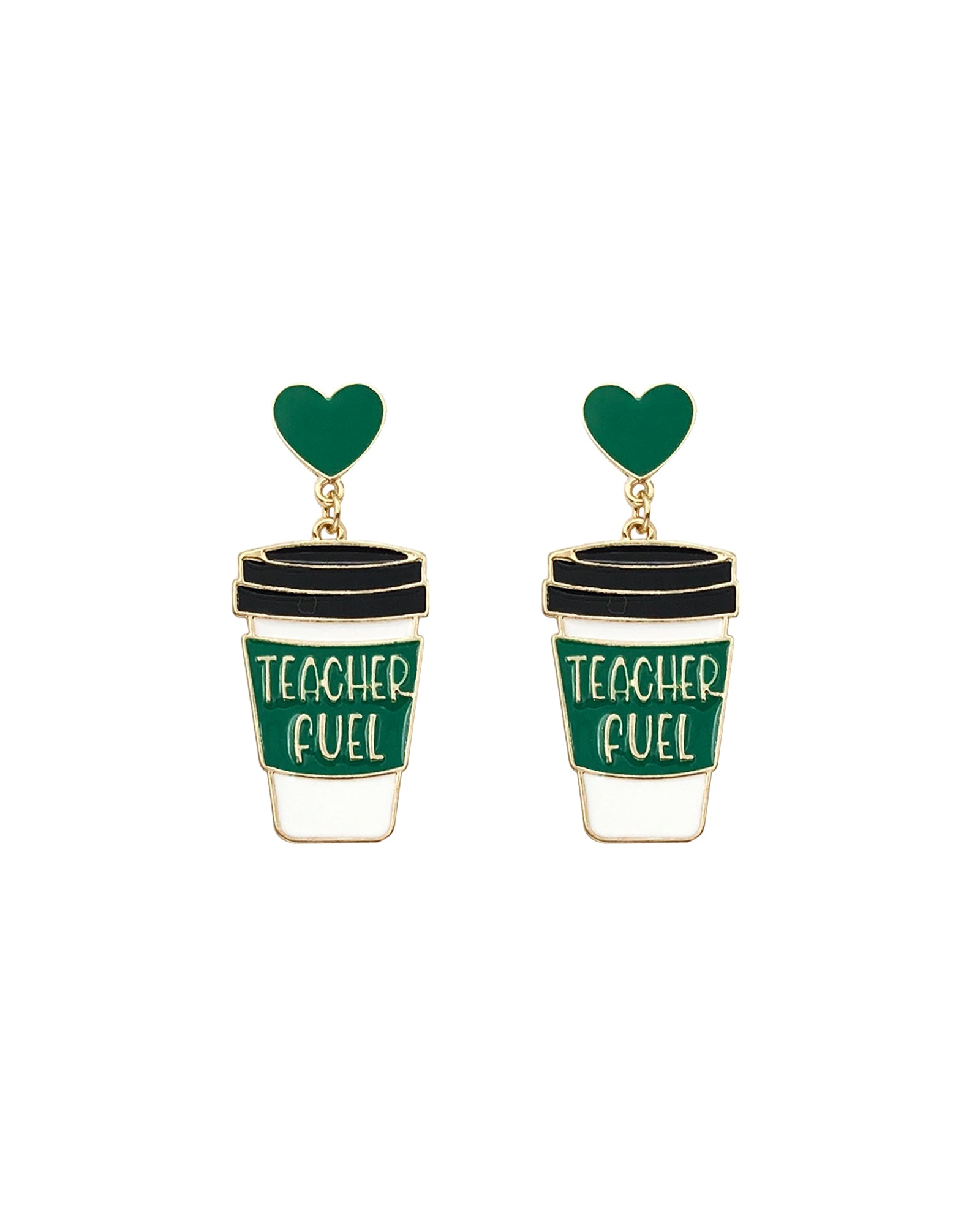 Teacher Fuel Coffee Cup Heart Drop Earrings