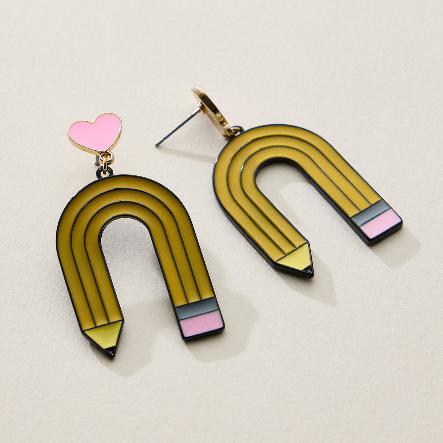 Heart Stud Enamel Pencil Drop Earrings