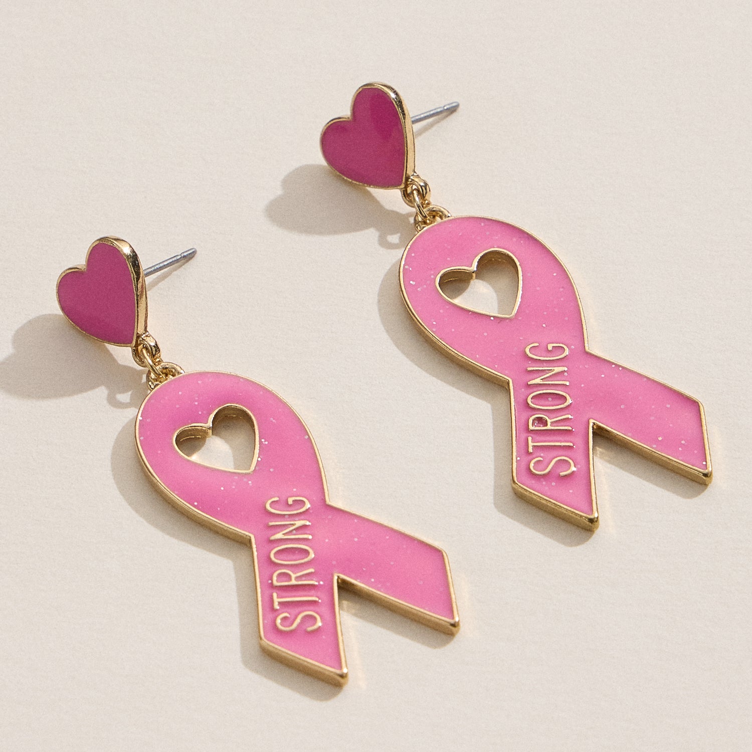 Empowered Pink Ribbon Enamel Earrings
