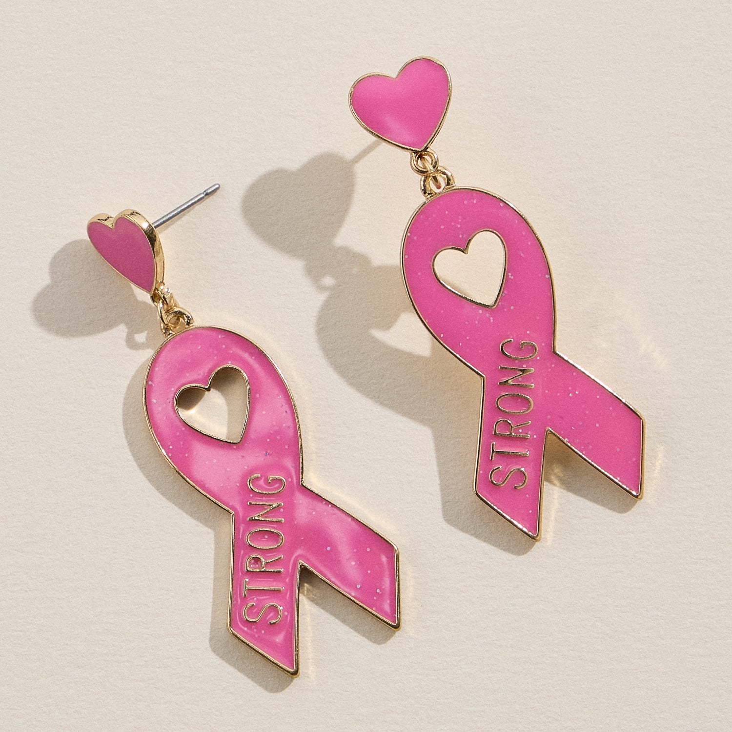 Empowered Pink Ribbon Enamel Earrings