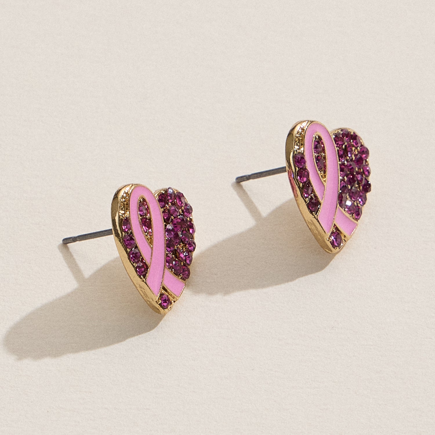 Enamel Heart Ribbon Stud Earrings