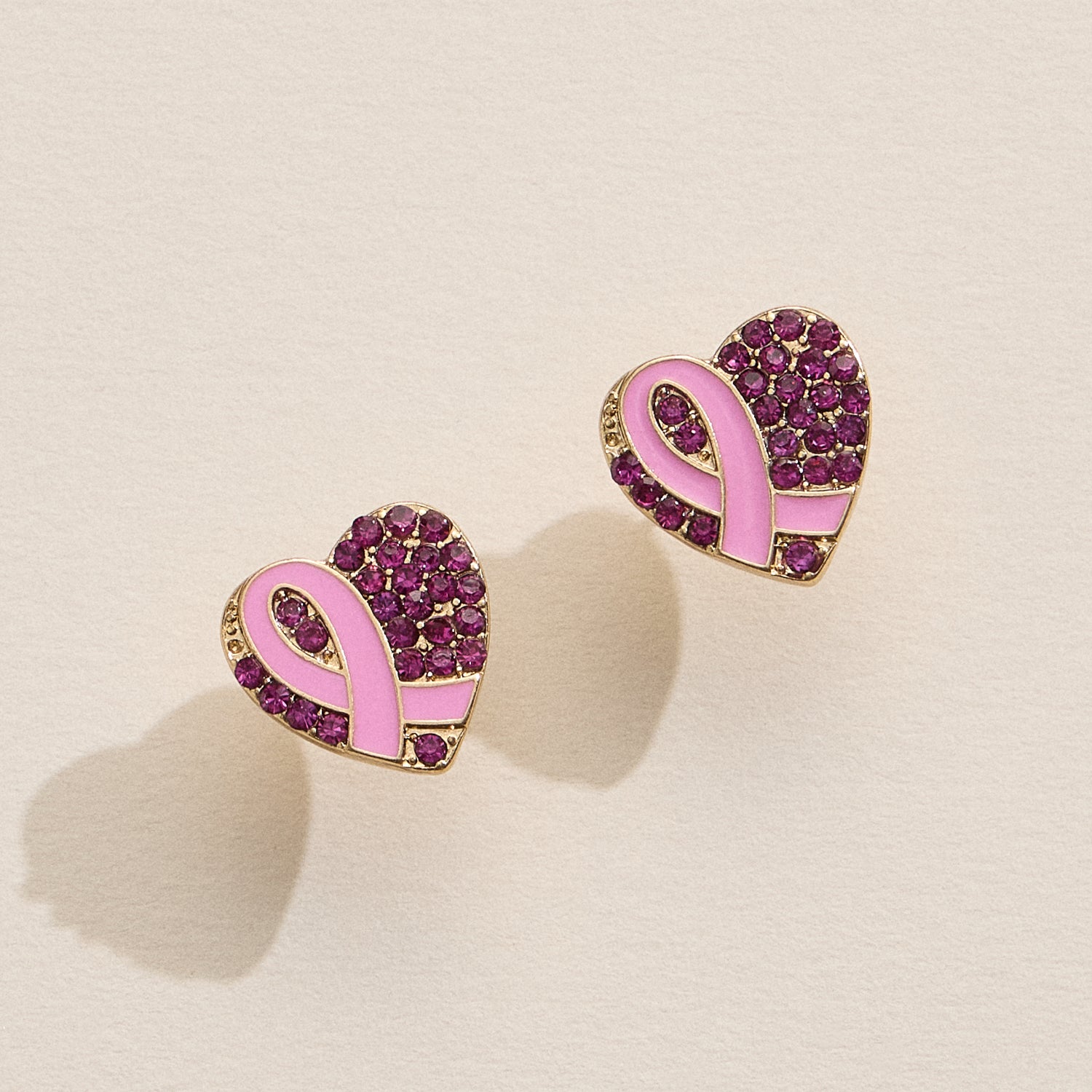 Enamel Heart Ribbon Stud Earrings