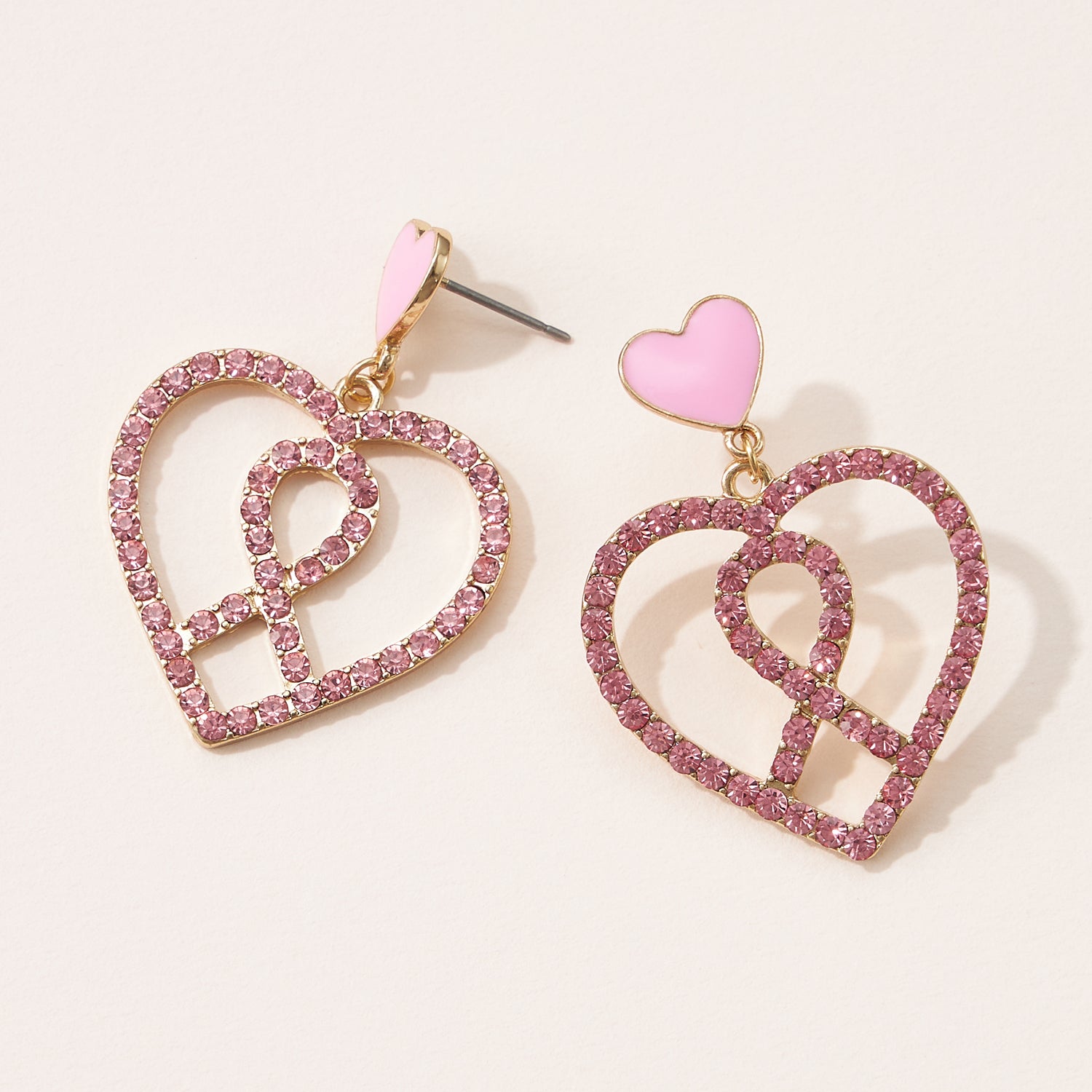 Heart Ribbon Faux Stone Earrings