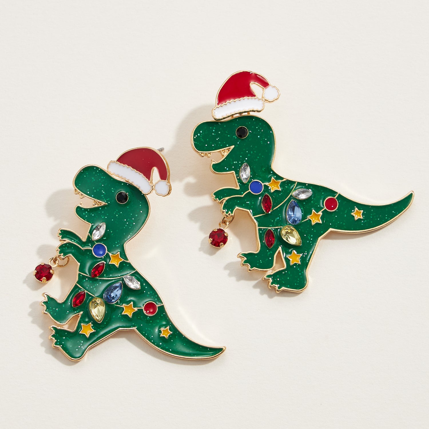Festive Dinosaur Earrings with Santa Hats