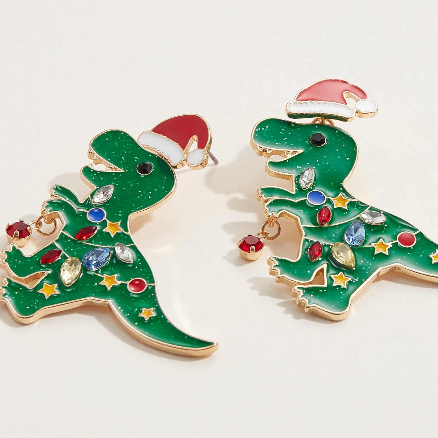 Festive Dinosaur Earrings with Santa Hats