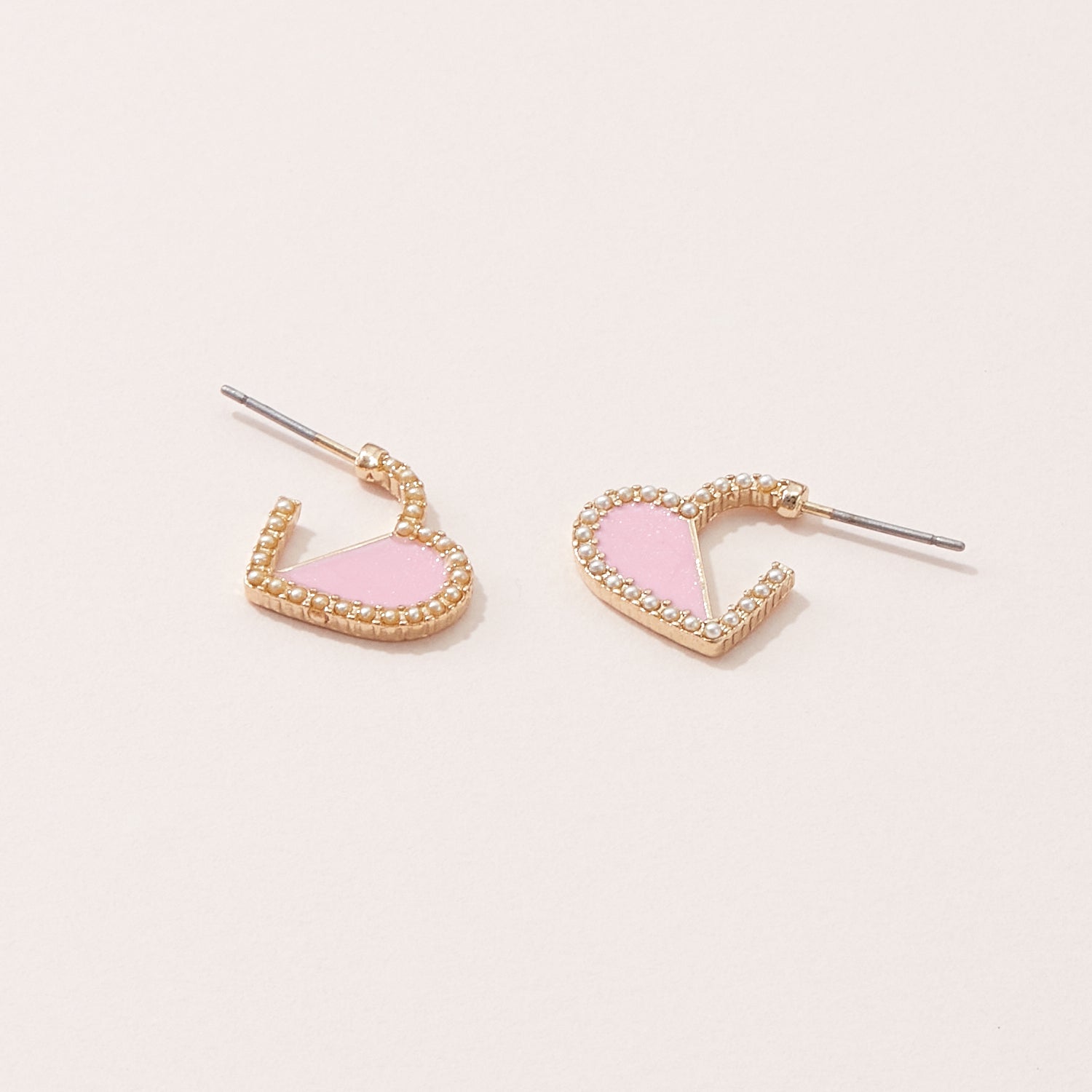 Heart Hoop Earrings with Enamel & Pearl