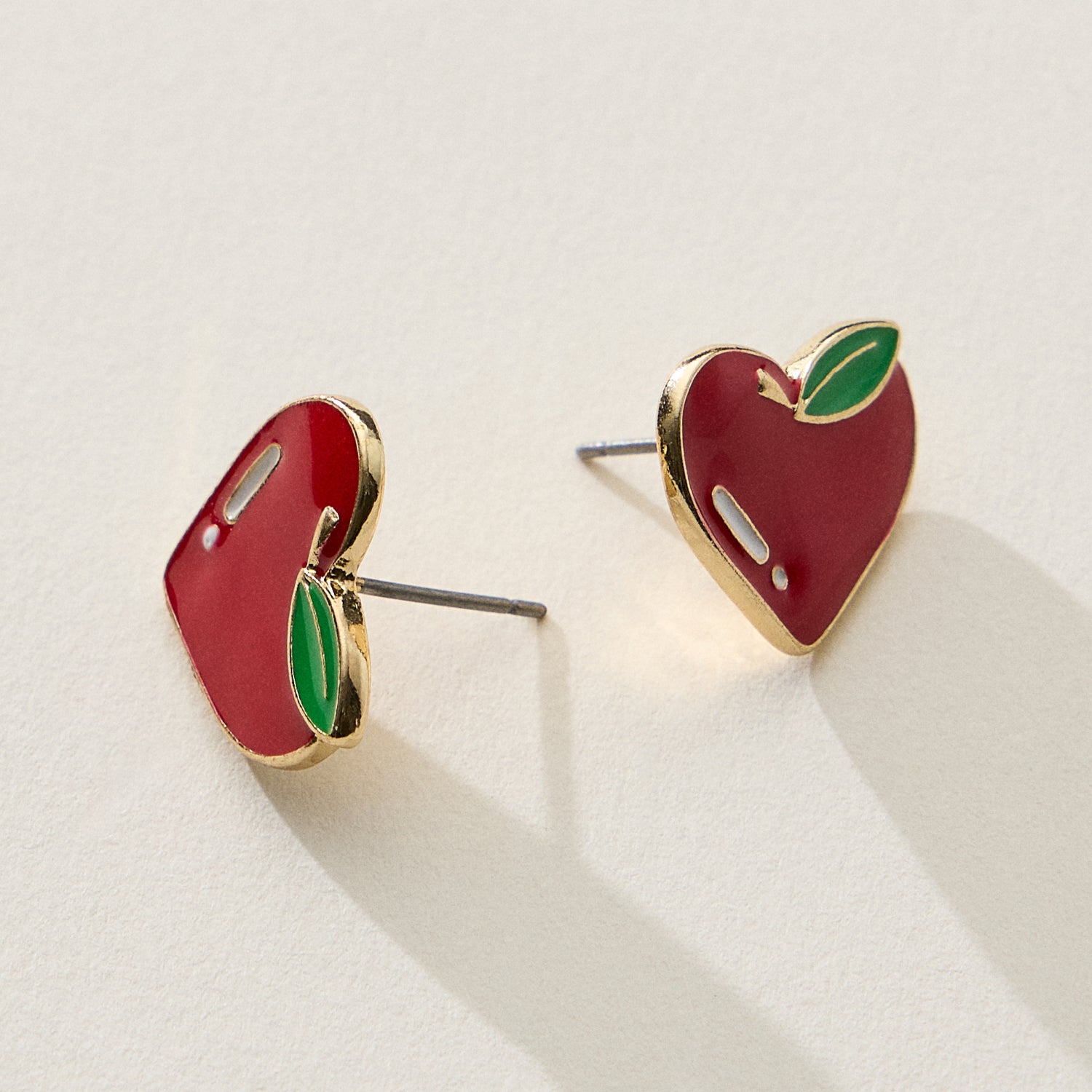Enamel Apple Heart Stud Earrings