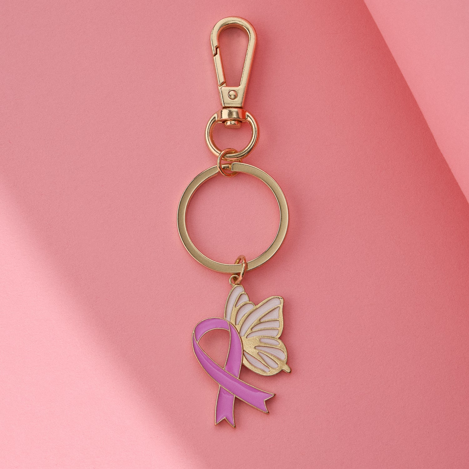 Pink Ribbon Butterfly Keychain