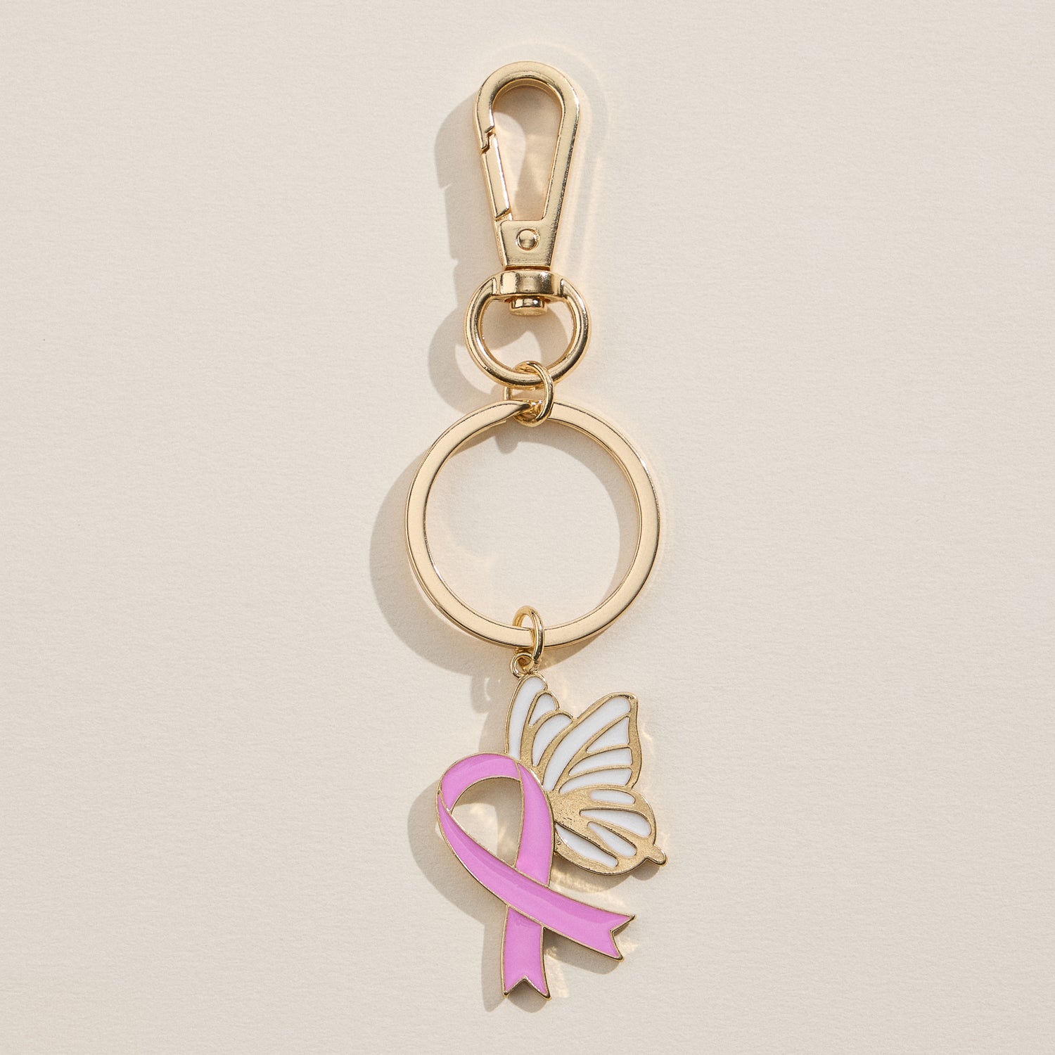 Pink Ribbon Butterfly Keychain