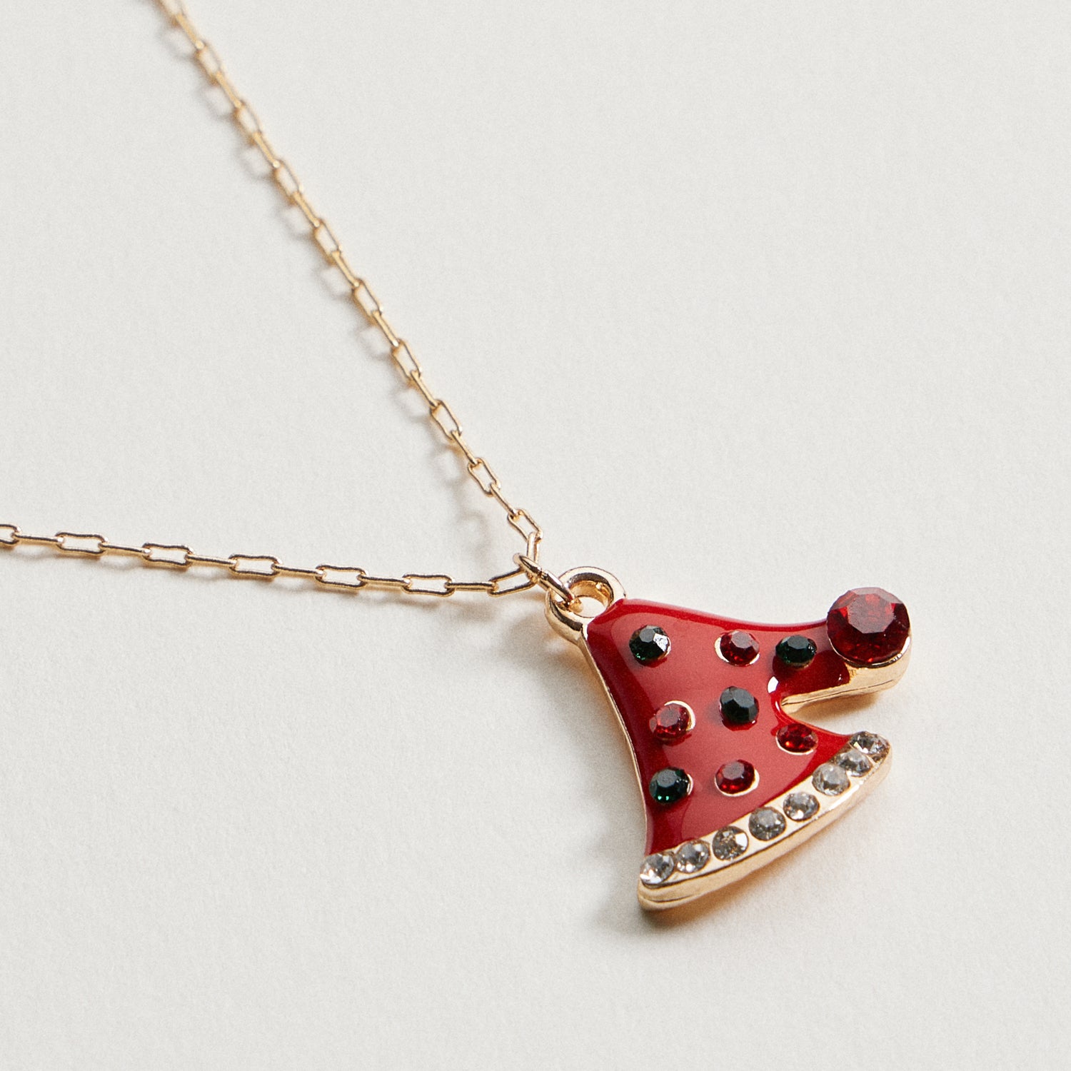 Red Christmas Tree Crystal Pendant Necklace | Gold Dipped Holiday Necklace
