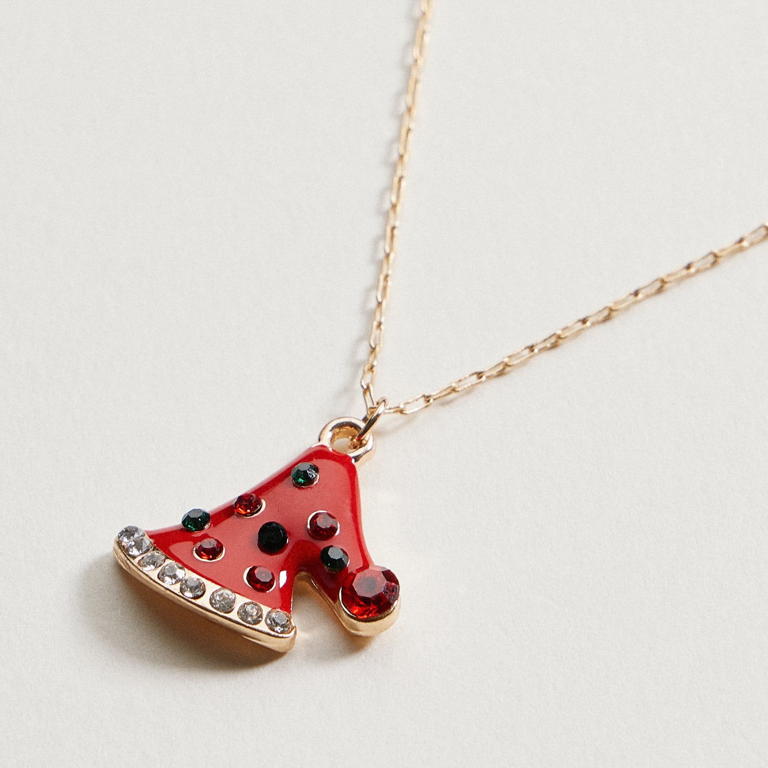 Red Christmas Tree Crystal Pendant Necklace | Gold Dipped Holiday Necklace
