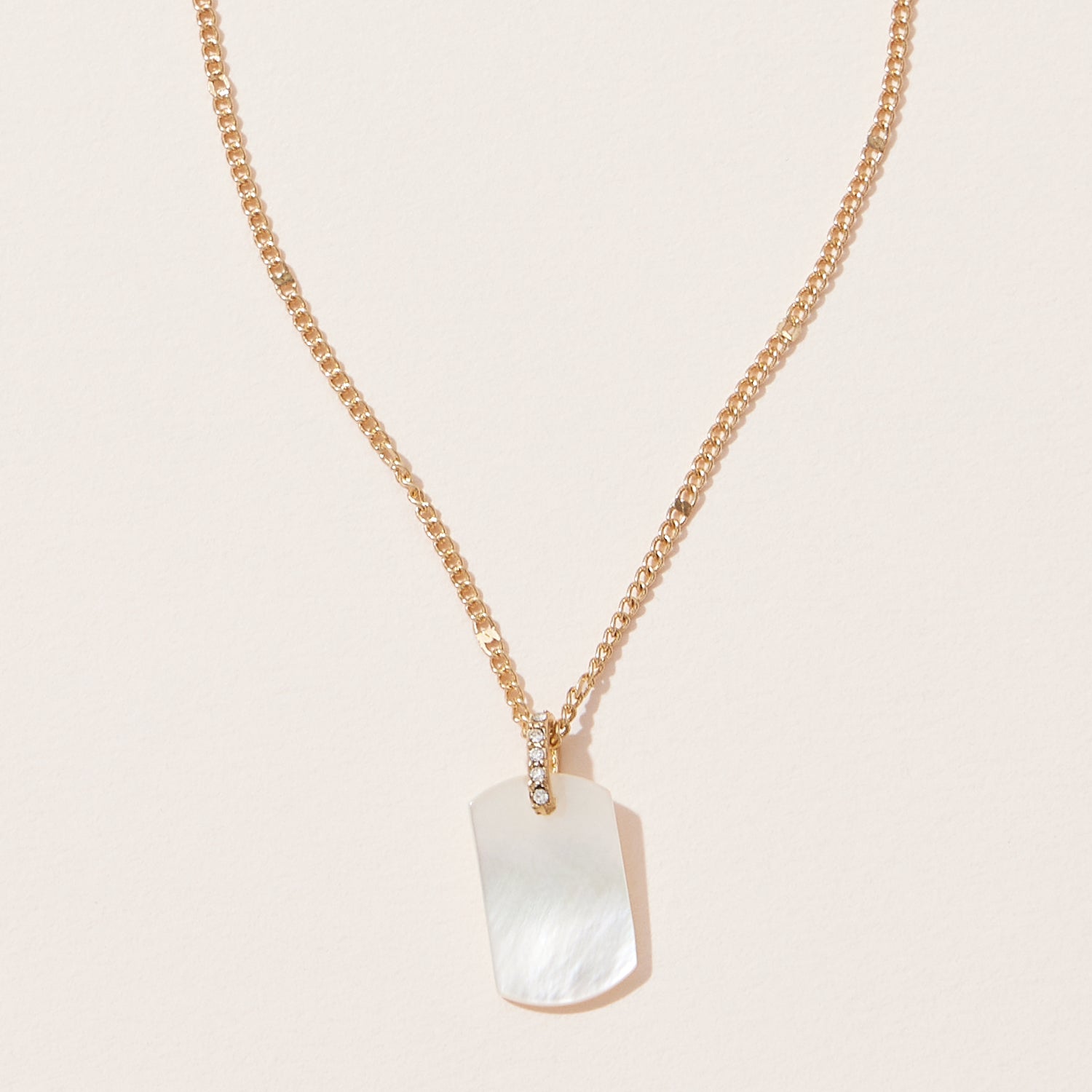 Rectangle Flat Pearl with Pearl Paved Link Necklace