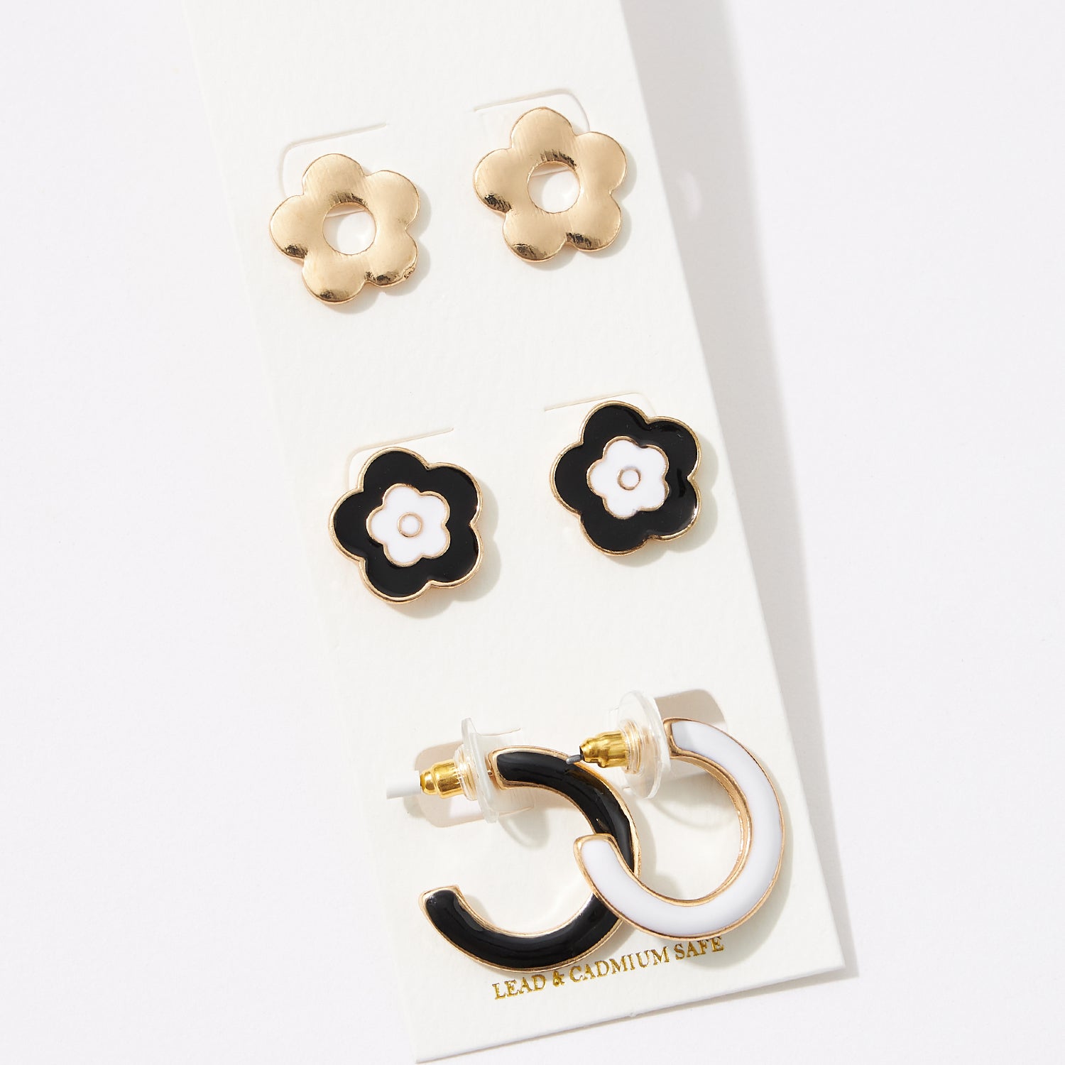 Epoxy Flower and Hoop Earring Set – Cute Floral Studs & Colorful Hoops - Trendy Earring Set of 3