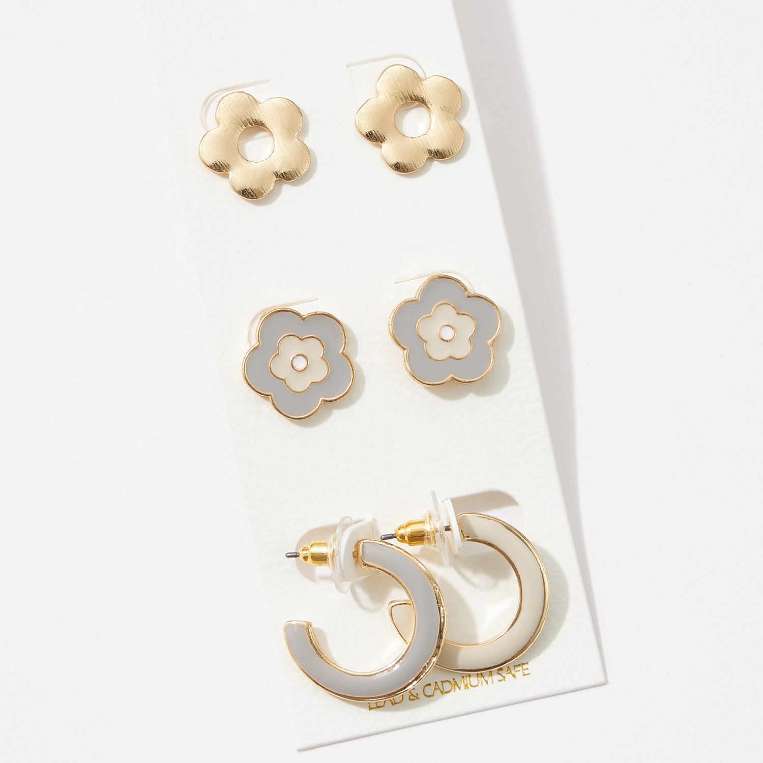 Epoxy Flower and Hoop Earring Set – Cute Floral Studs & Colorful Hoops - Trendy Earring Set of 3