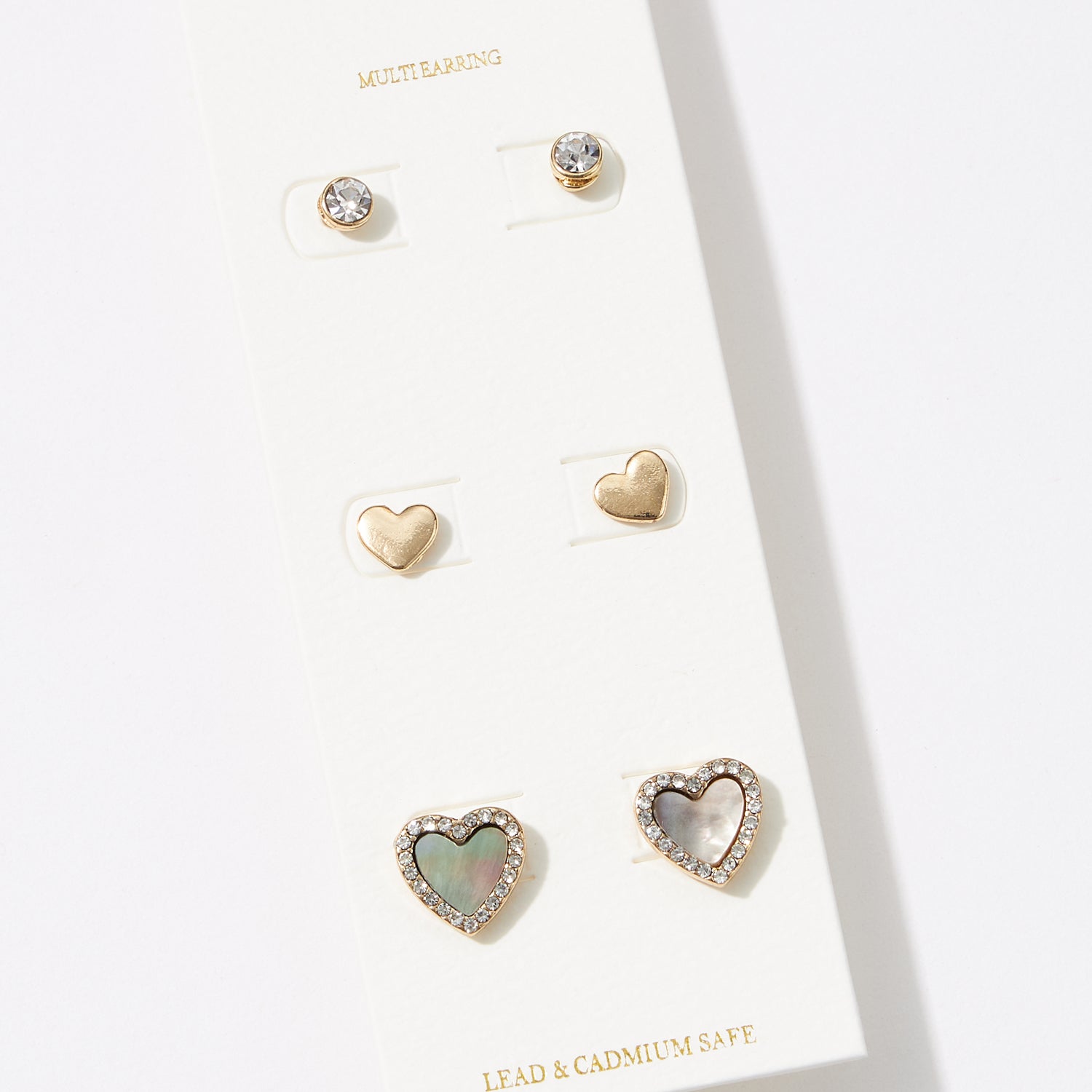 Heart-Shaped Stud Earrings Set of 3, a Mother of Pearl Accent