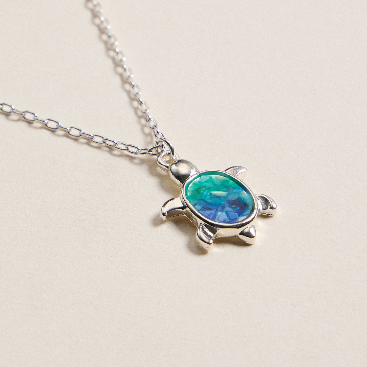 Turtle Enamel Pendant Necklace in Silver Tone