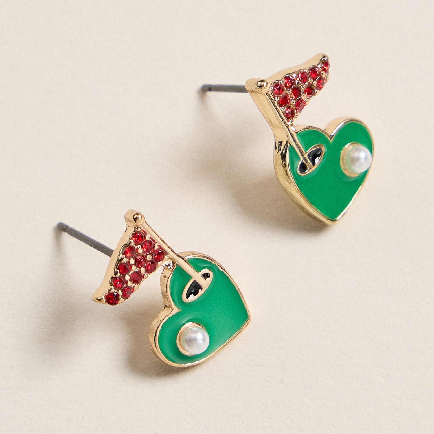 Enamel Golf Green Earrings with Pearl and Crystal Accents