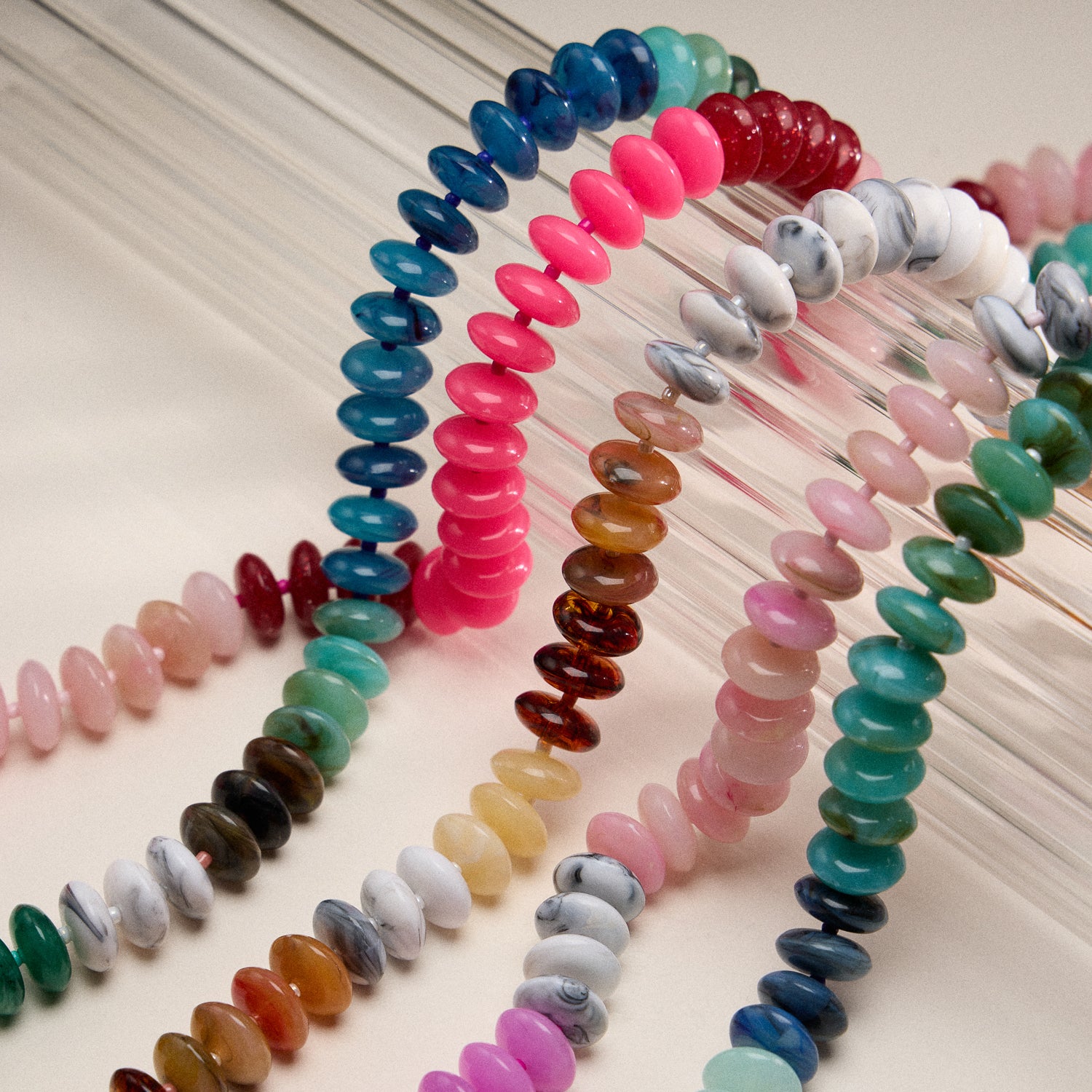 Gradient Resin Oval Bead Necklace in Sculpted Disc Design