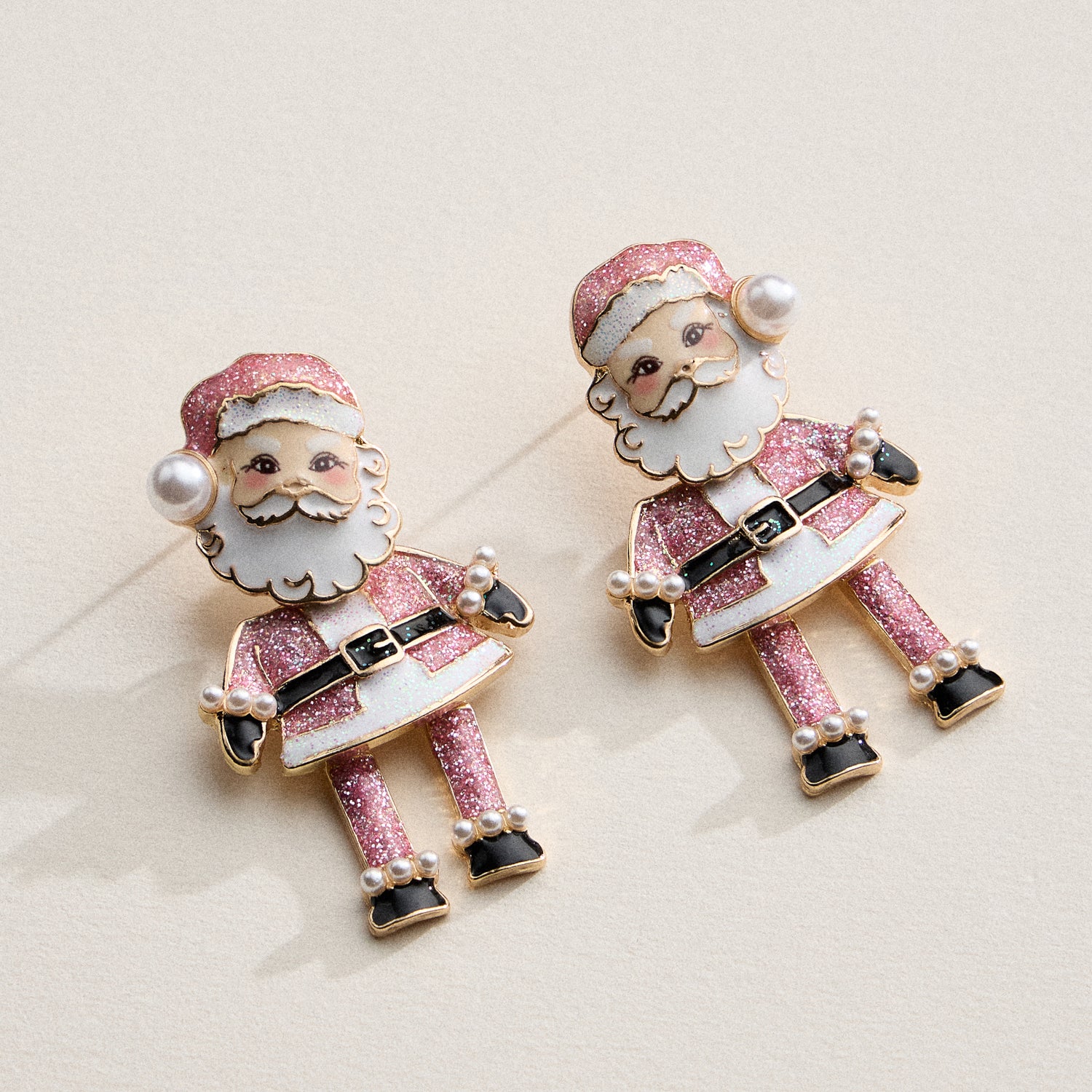 Santa-Inspired Drop Earrings with Pearl Hat Detail