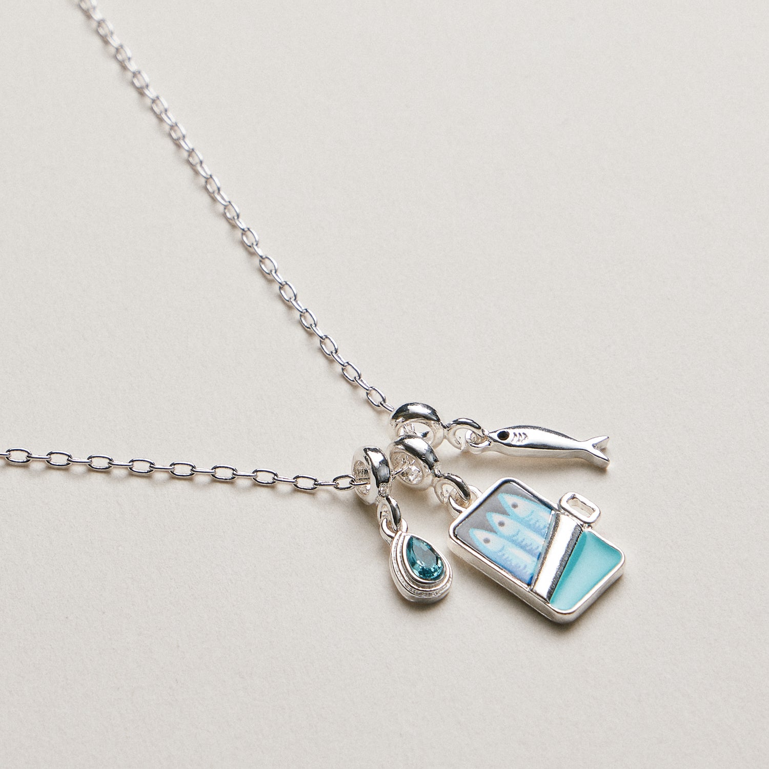 Gold Plated Fish Sardine Can Coastal Charm Necklace