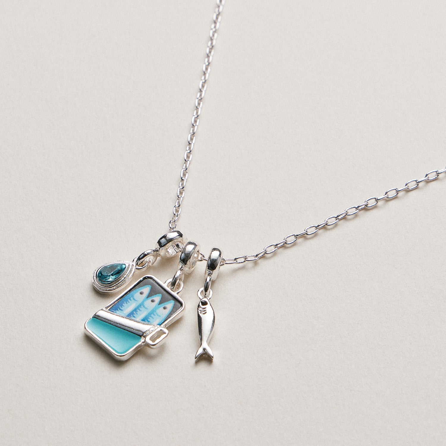 Gold Plated Fish Sardine Can Coastal Charm Necklace