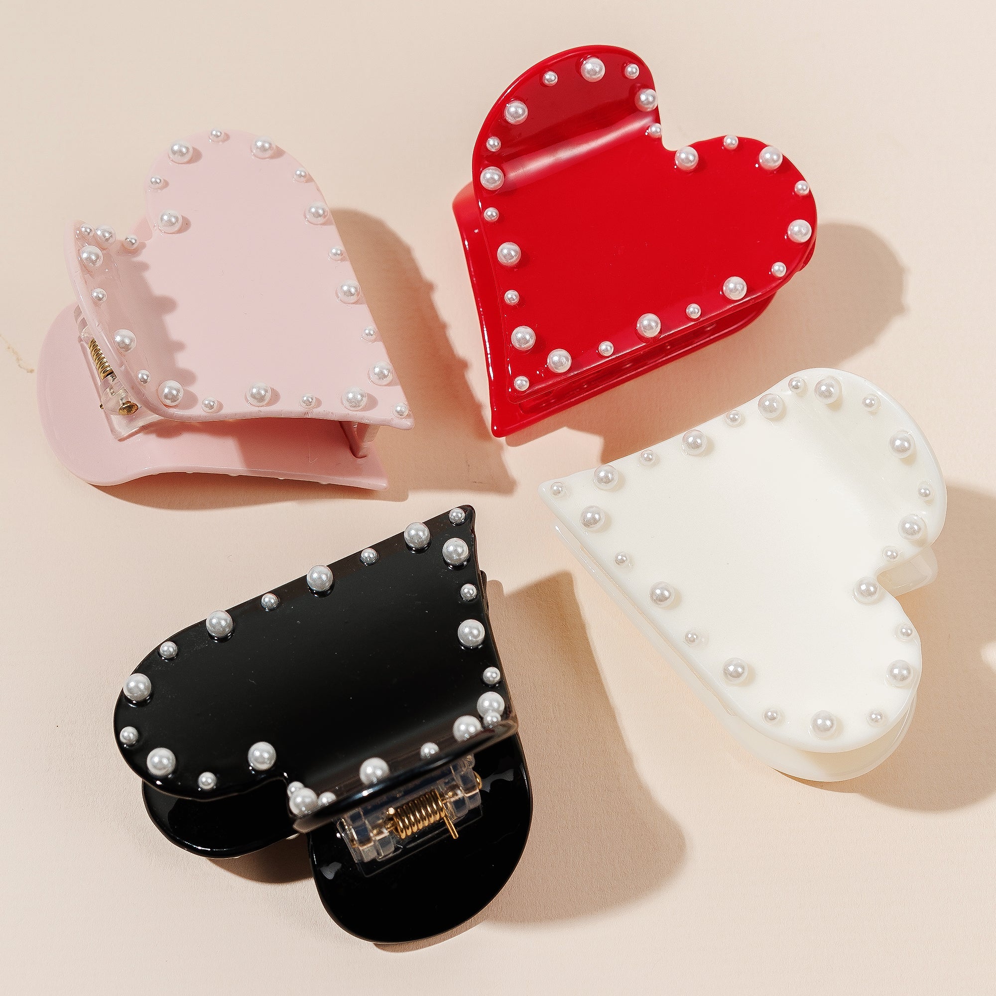 Heart Shape Pearl Embellished Hair Claw