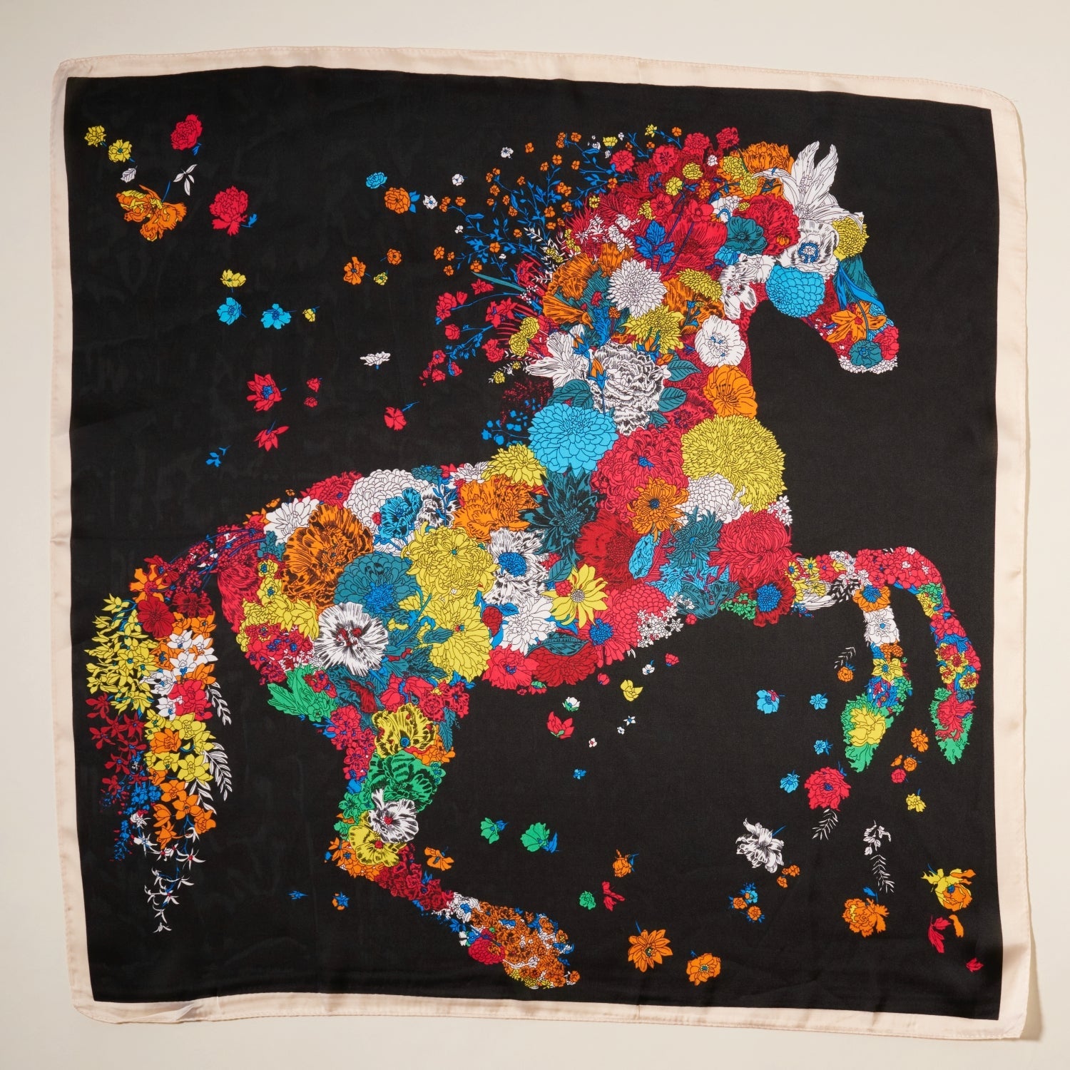 Artistic Flower Horse Print Square Scarf