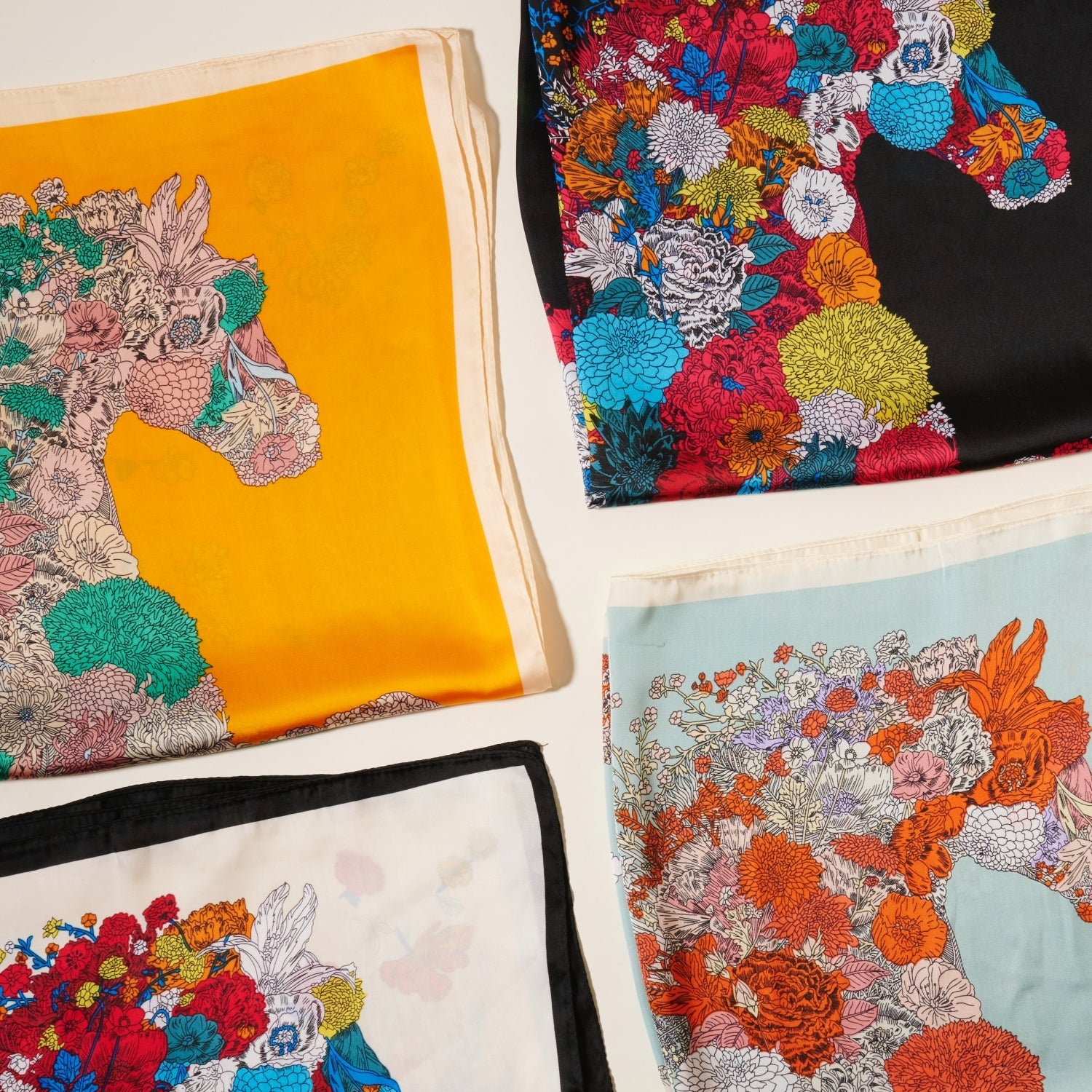 Artistic Flower Horse Print Square Scarf