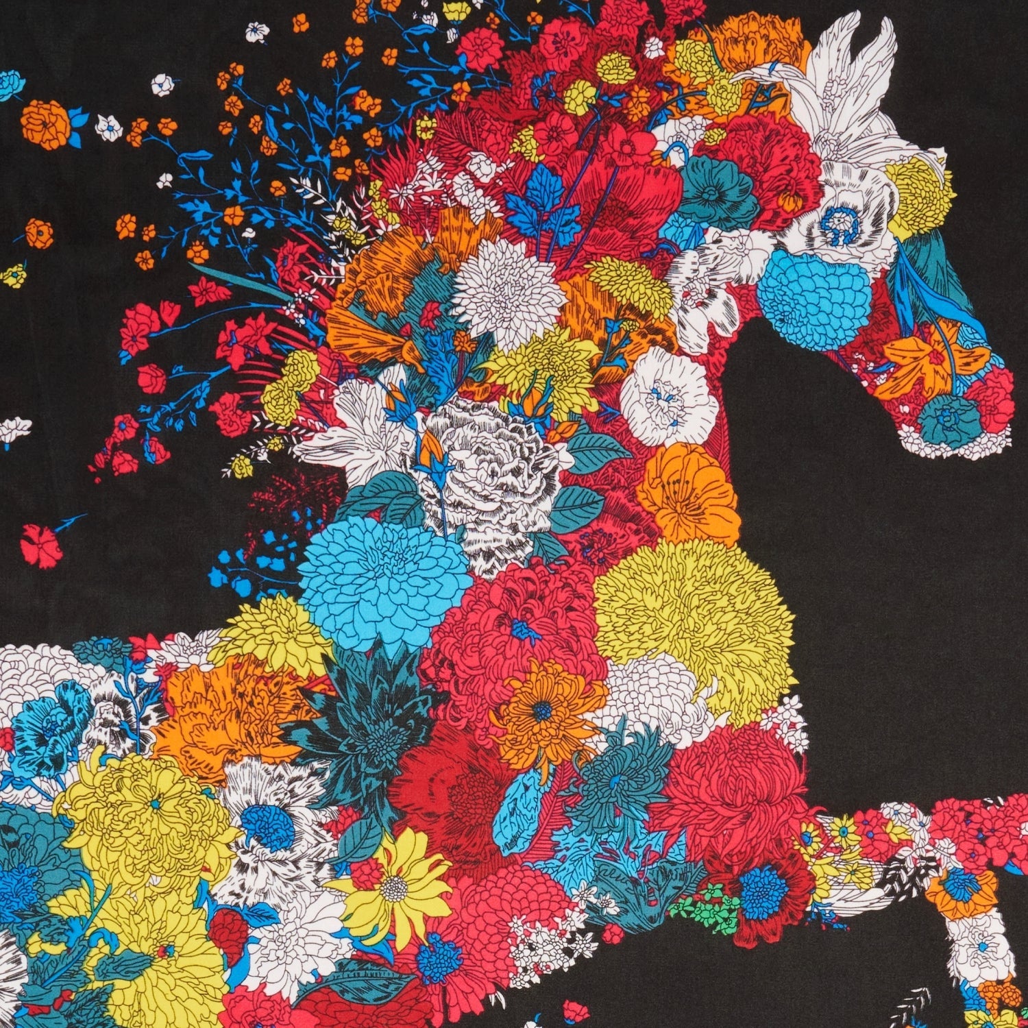 Artistic Flower Horse Print Square Scarf