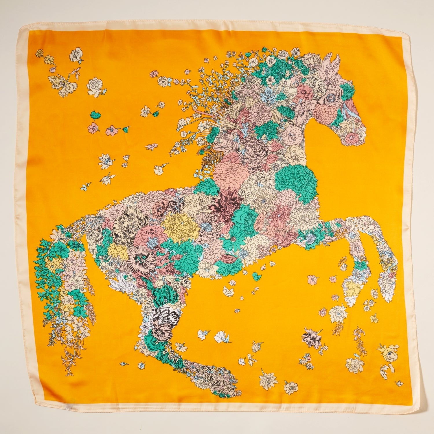 Artistic Flower Horse Print Square Scarf