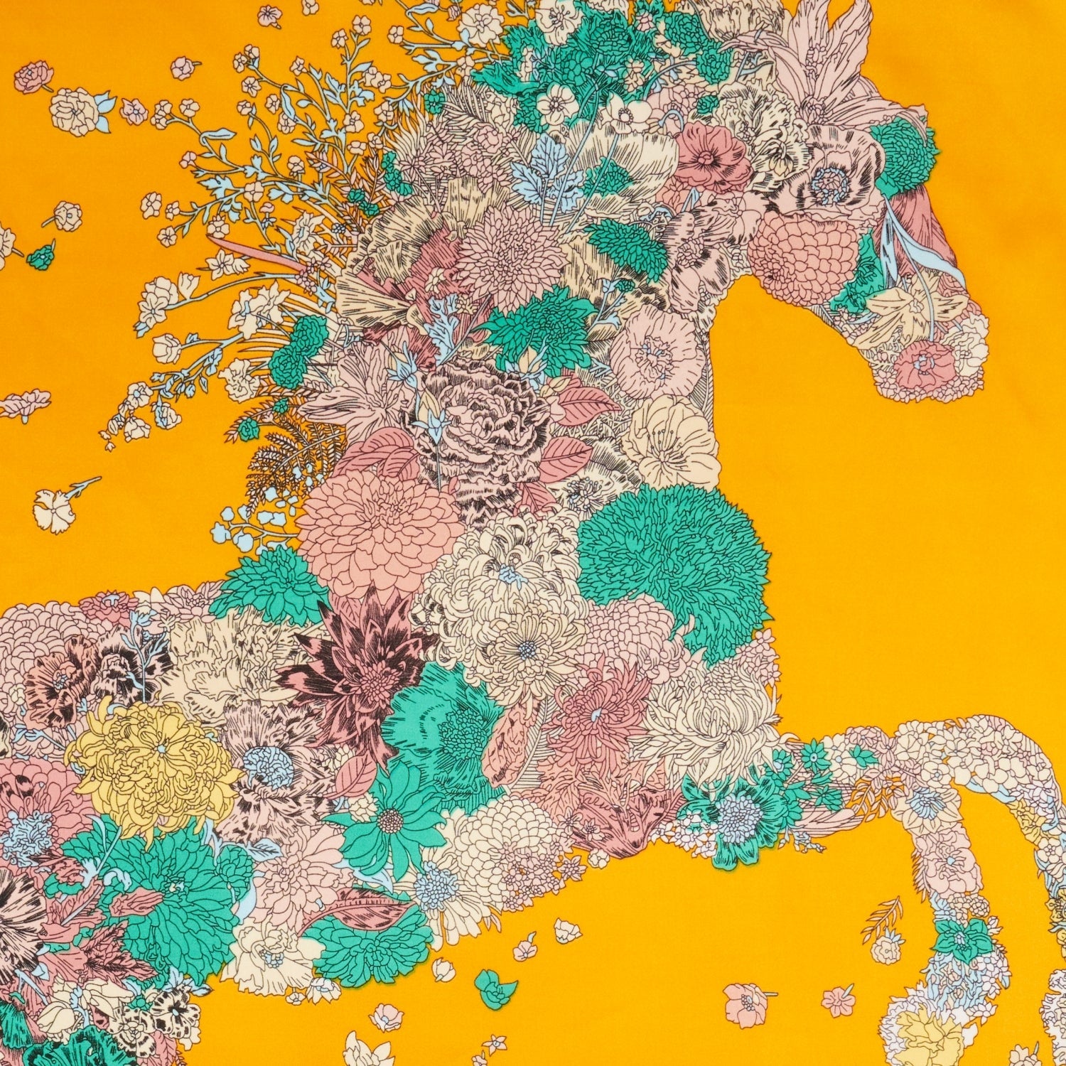 Artistic Flower Horse Print Square Scarf