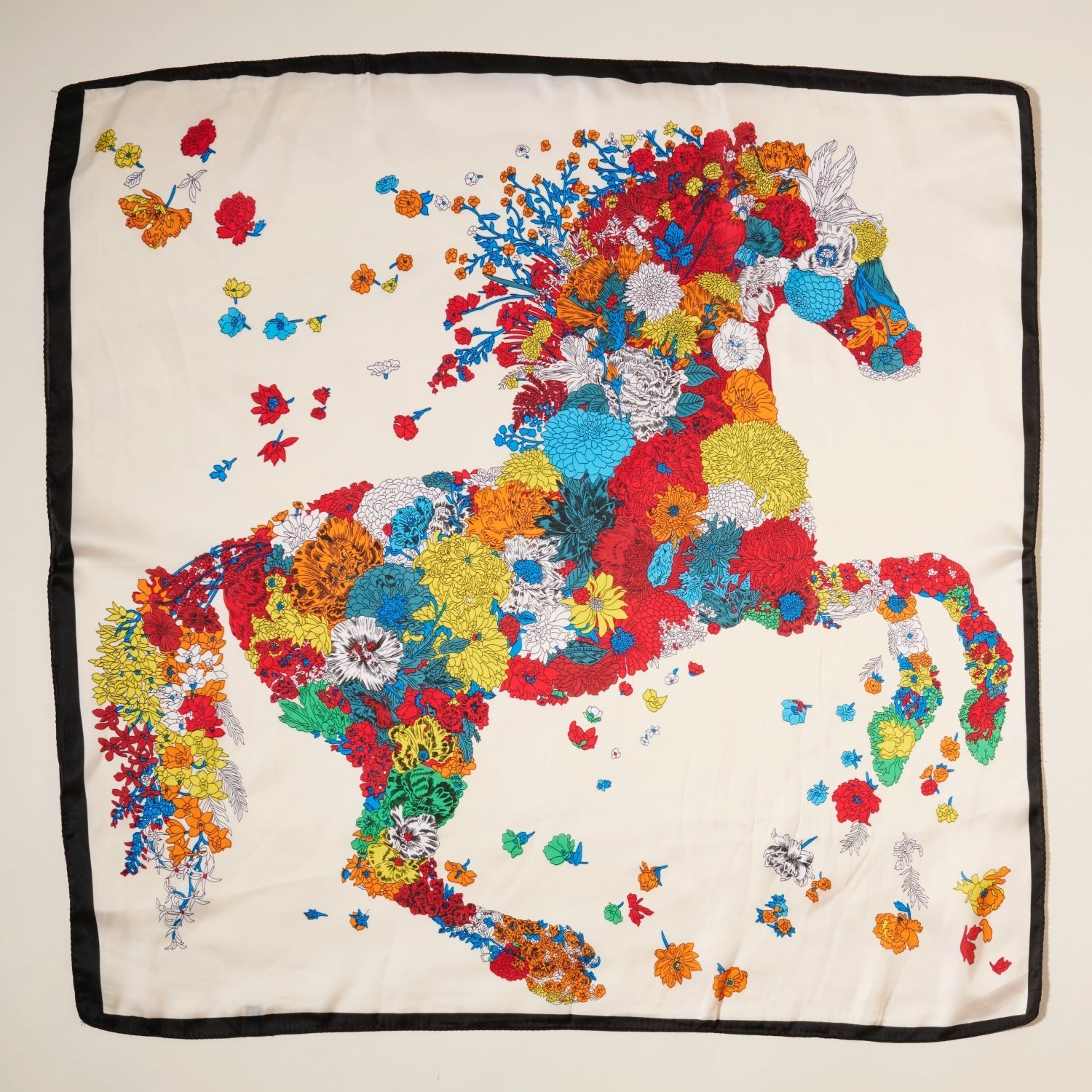 Flower Horse Print Square Scarf