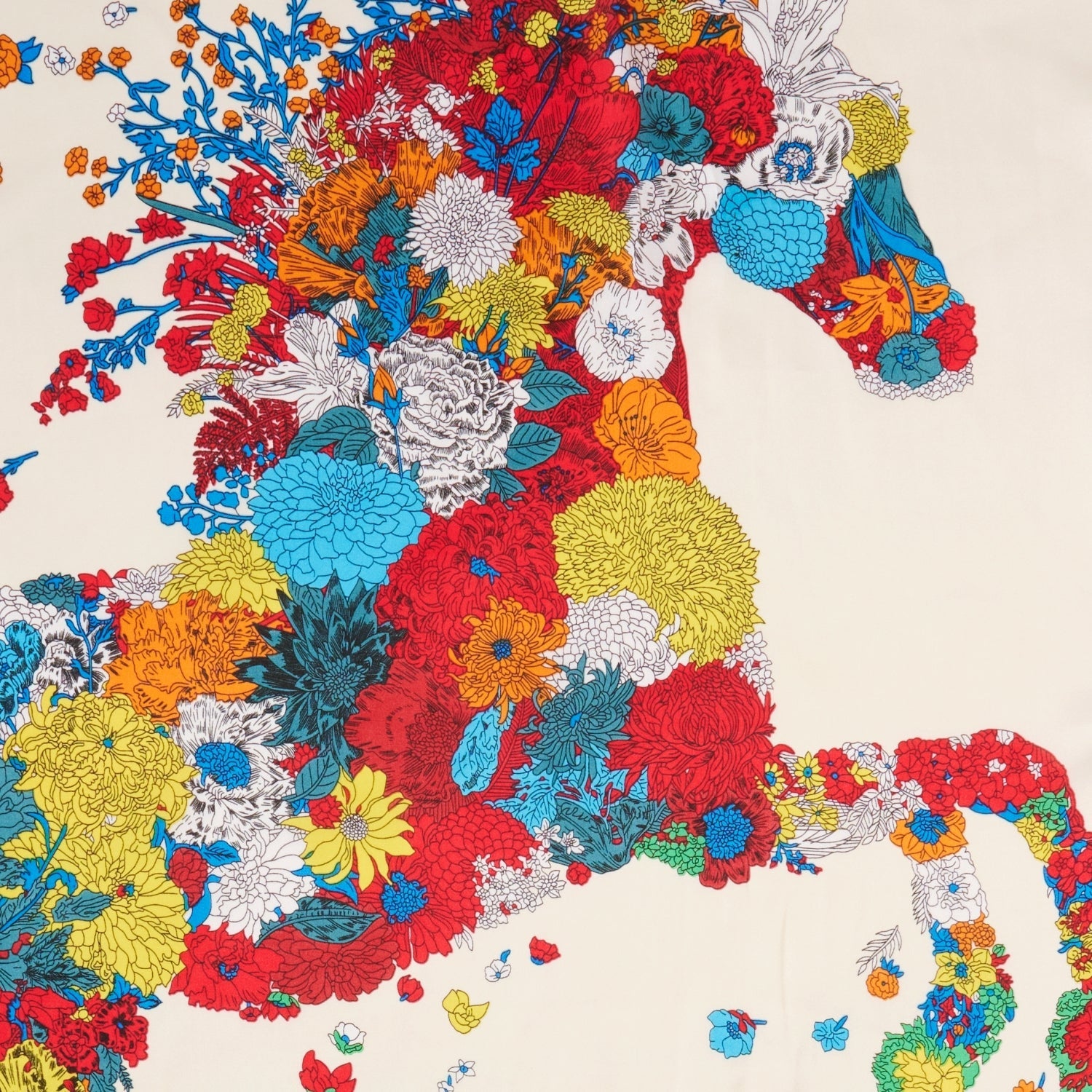 Flower Horse Print Square Scarf