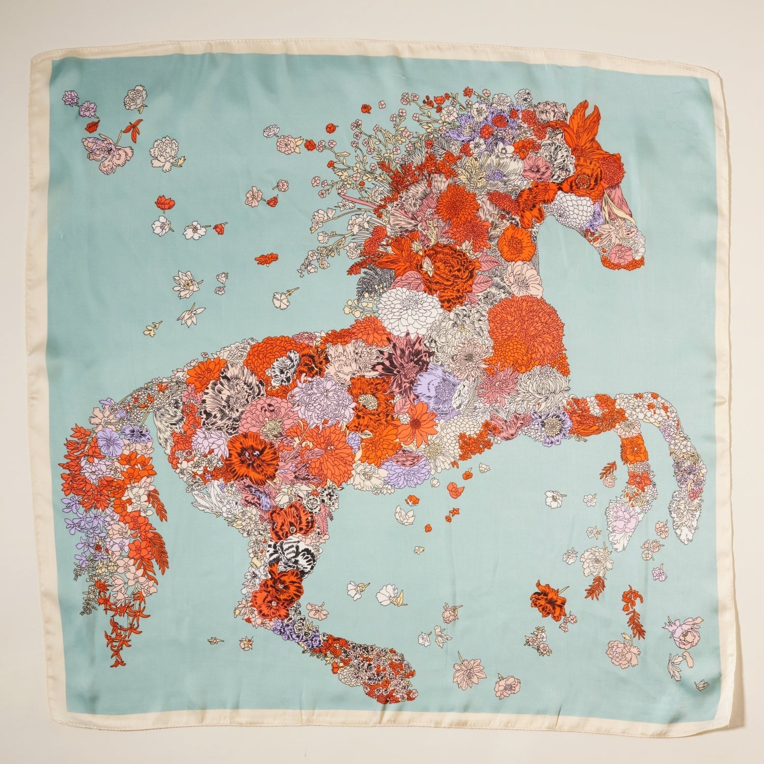 Artistic Flower Horse Print Square Scarf