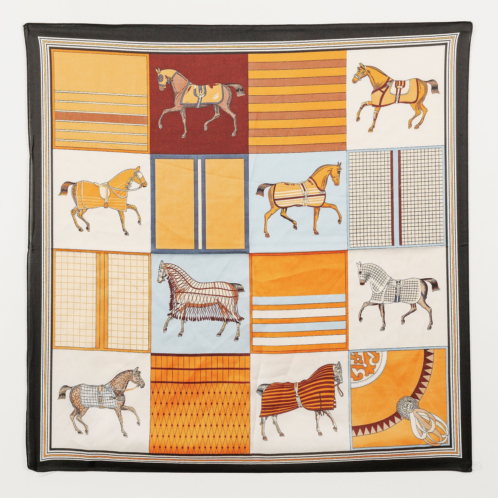 Elegant Multi-Horse Print Square Scarf