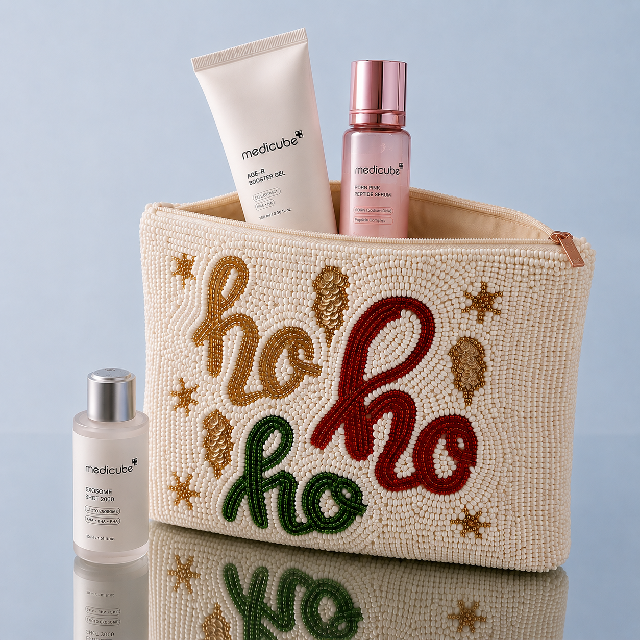 Seed Beaded Ho Ho Ho Coin Pouch | Christmas Holiday Zip Pouch
