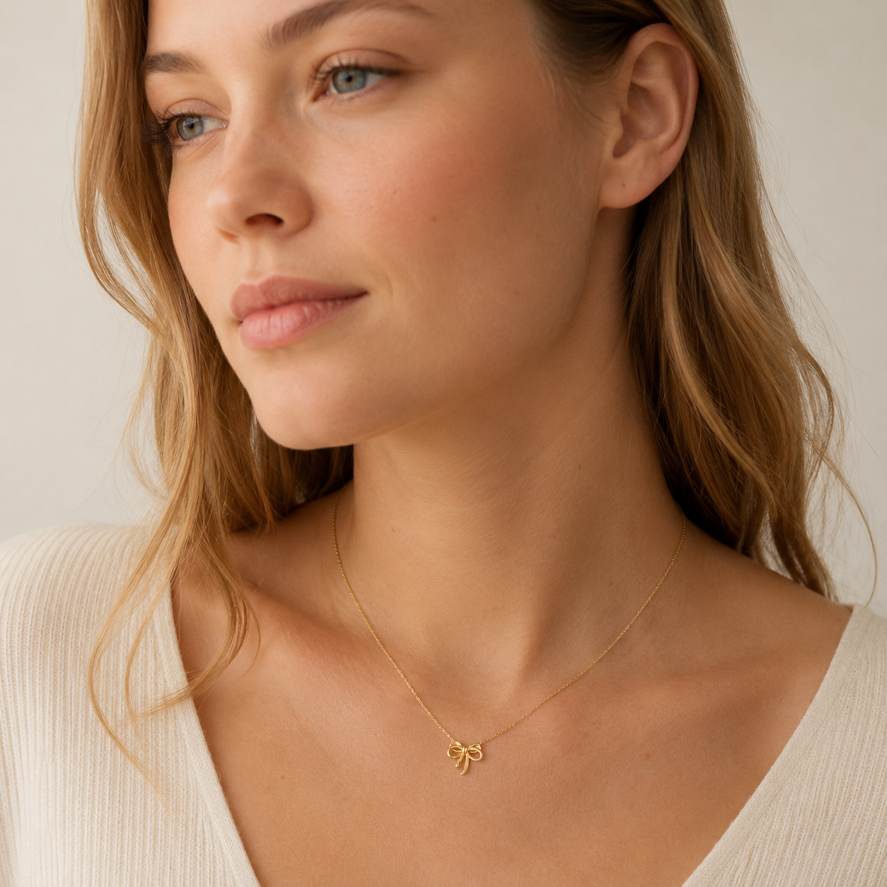 Gold Dainty Bow Pendant | Necklace
