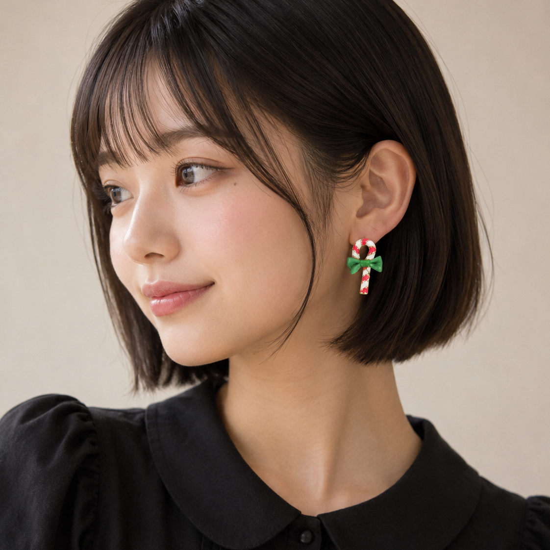 Christmas Candy Cane & Bow Enamel | Stud Earrings