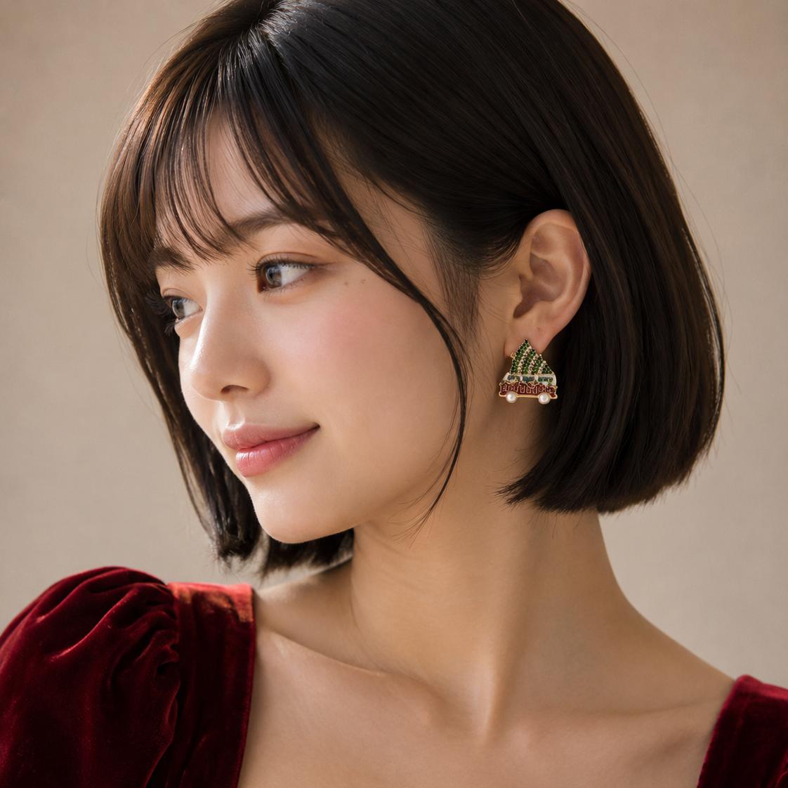 Rhinestone Christmas Tree Truck Stud Earrings
