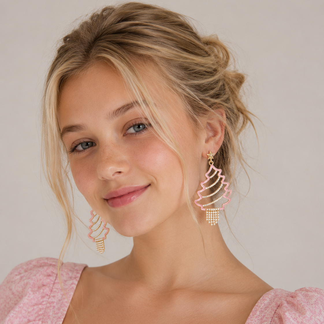 Rhinestone Christmas Tree Drop Earrings | Holiday Statement Design