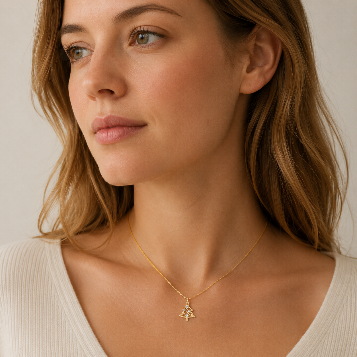 18K Gold Dipped CZ Christmas Tree Necklace | Holiday Charm Pendant