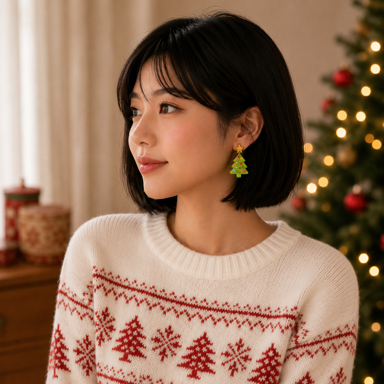 Glittery Christmas Tree Drop Earrings | Holiday Acrylic Earrings