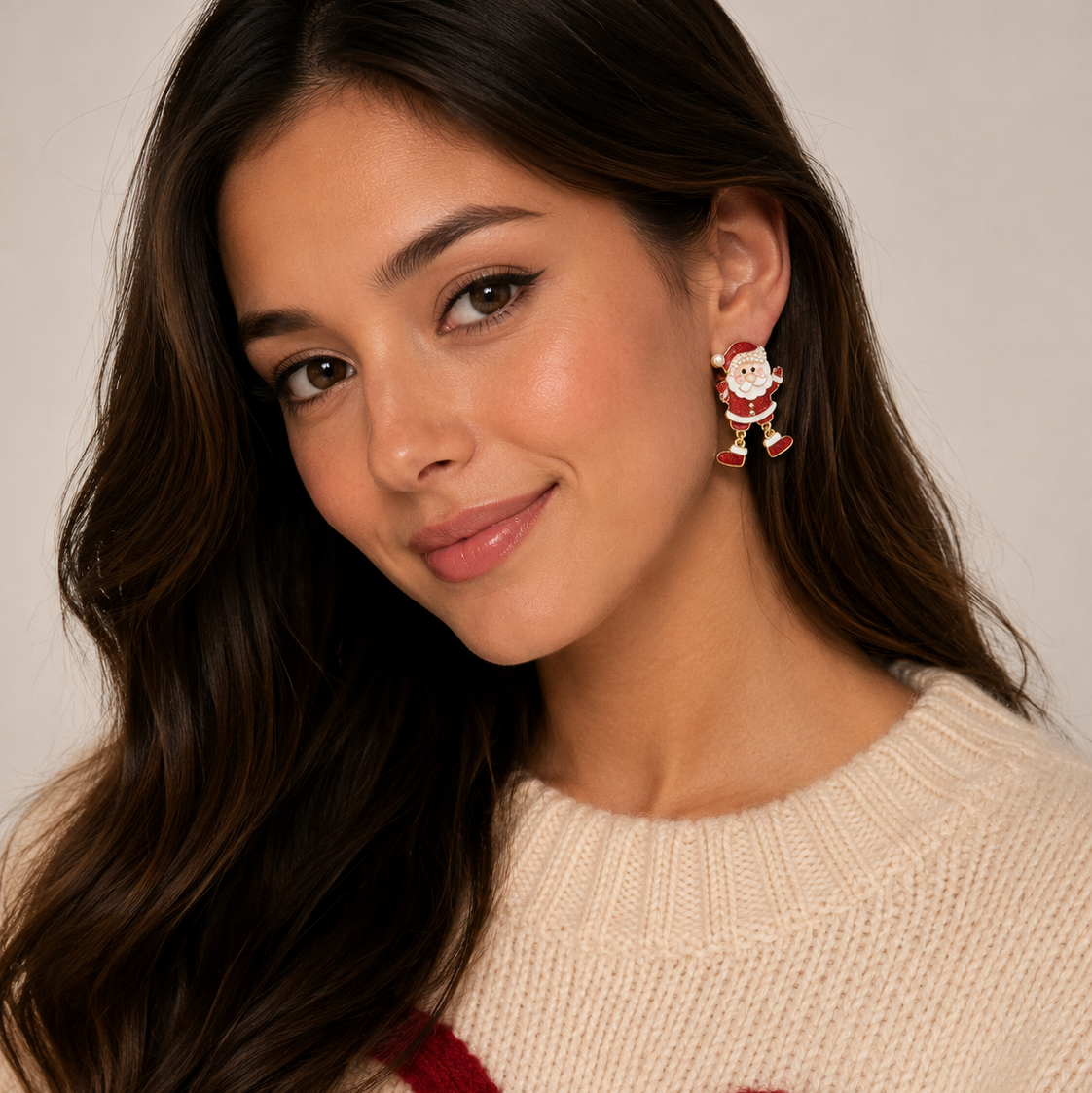 Enamel Glitter Santa Dangle Earrings | Pearl Holiday Statement Earrings