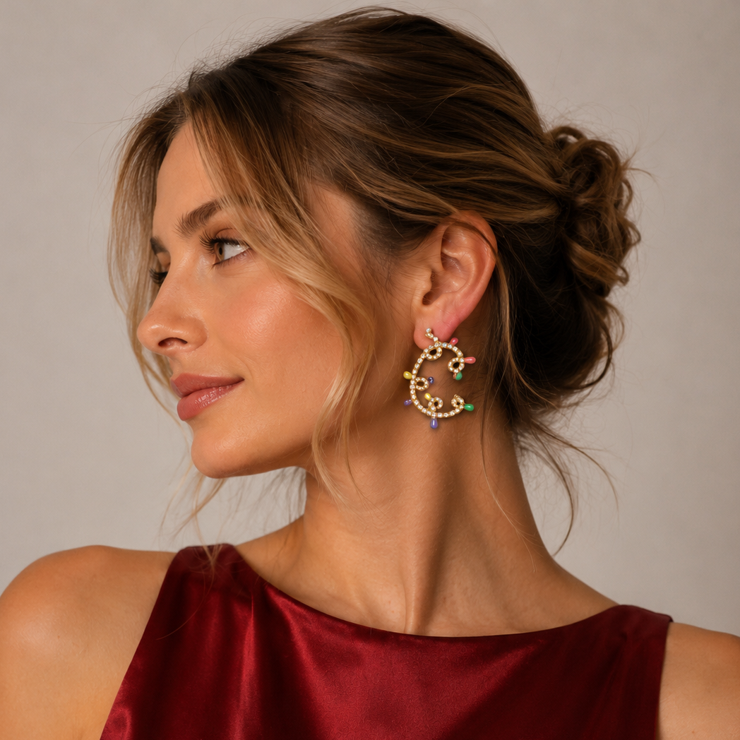 CZ Christmas Light Hoop Earrings | Festive Holiday Statement Earrings