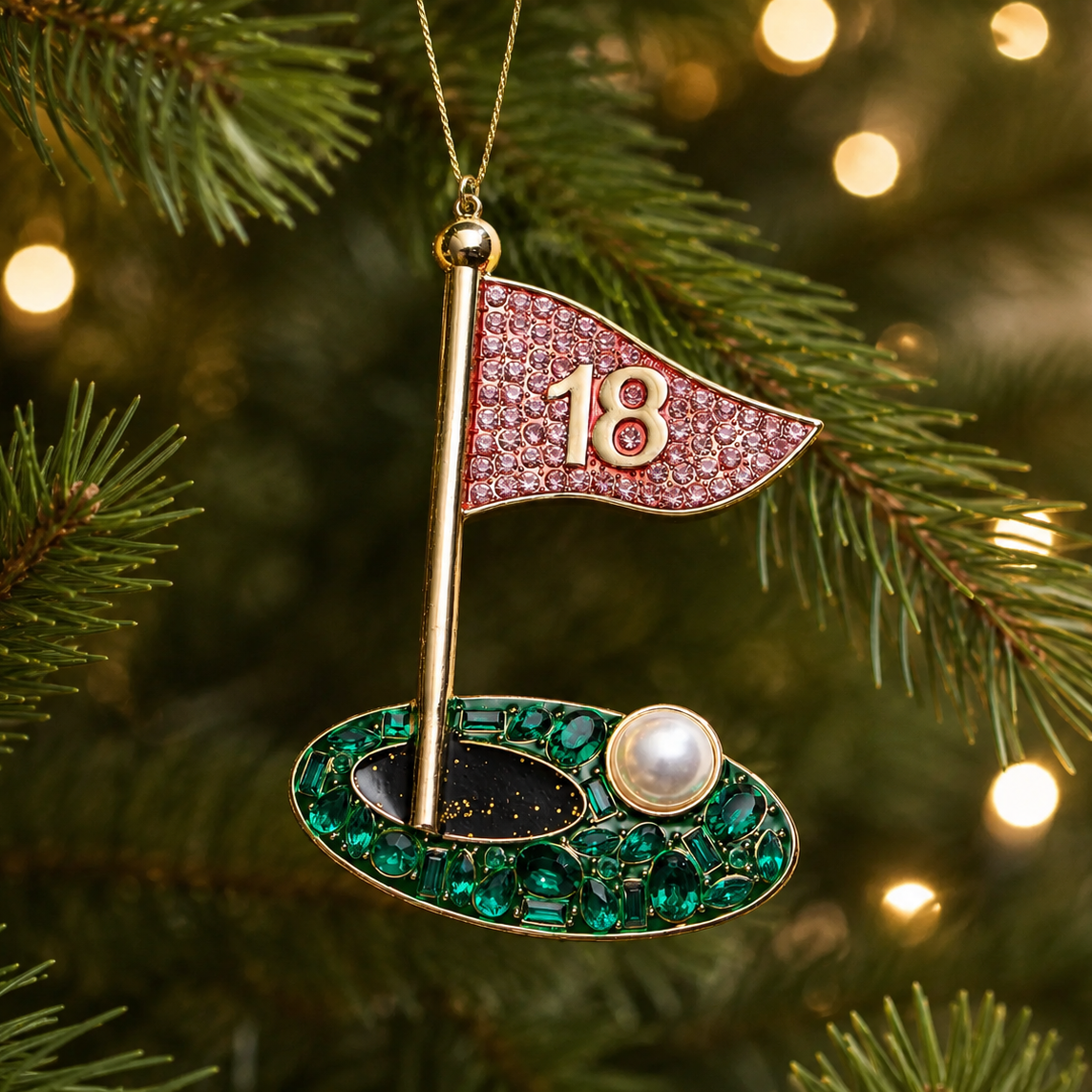 Rhinestone Golf Flag Christmas Tree Ornament | Holiday Decor