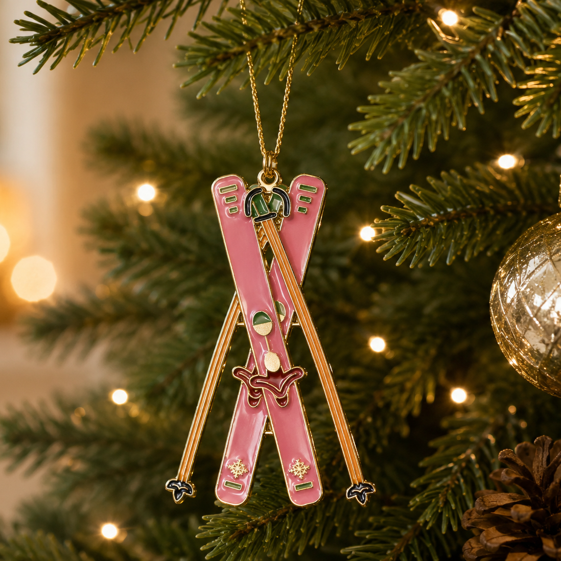 Pink Ski Ornament | Winter Sports Christmas Decor