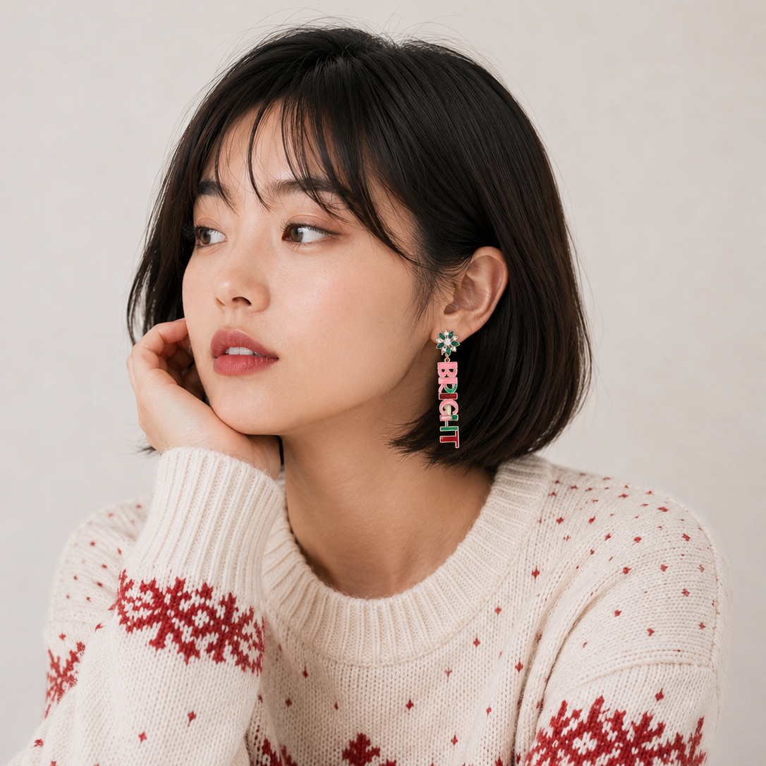Merry and Bright Christmas Earrings | Enamel Drop Earrings