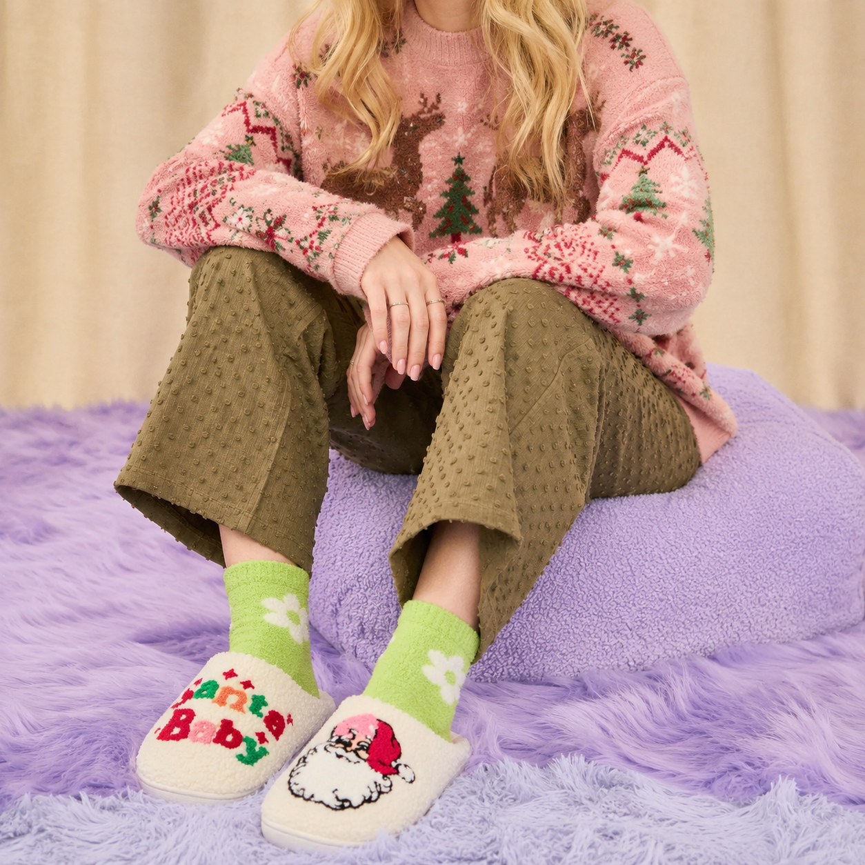 Sherpa Santa Baby Slippers | Cozy Christmas House Shoes