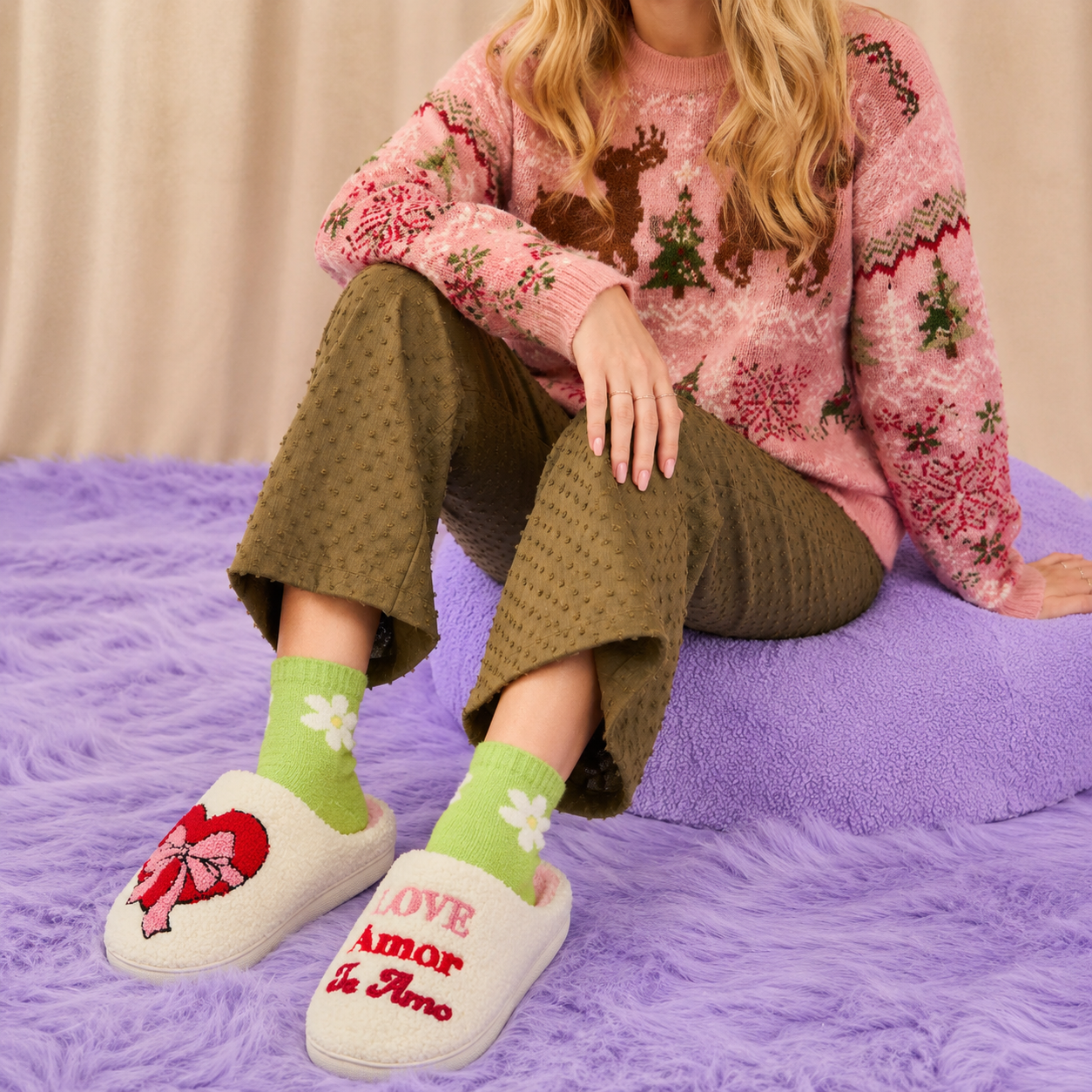 Sherpa Love Amor Slippers | Cozy Valentine and Winter House Shoes