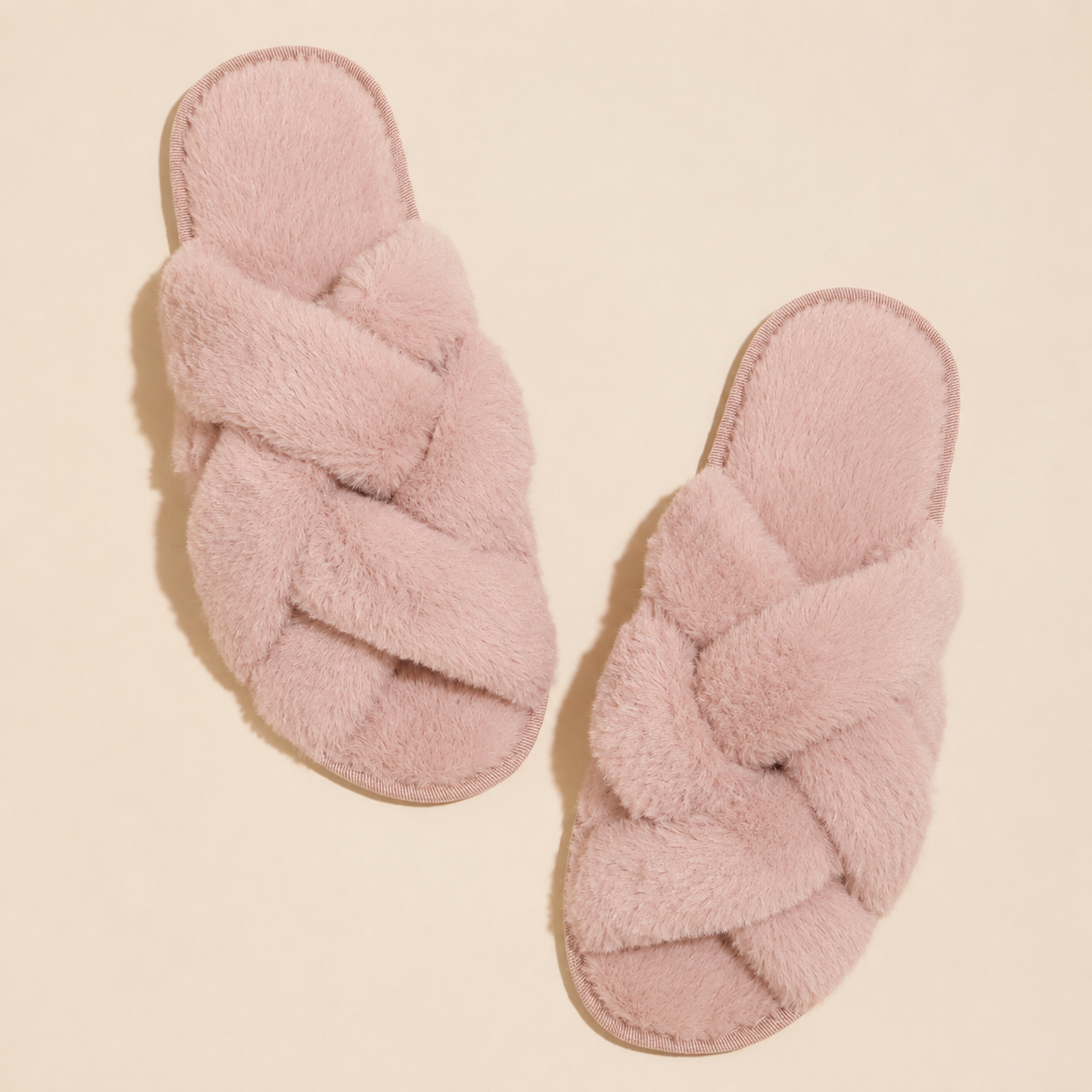 Plush Faux Fur Cross Band Slippers | Cozy Open Toe House Shoes